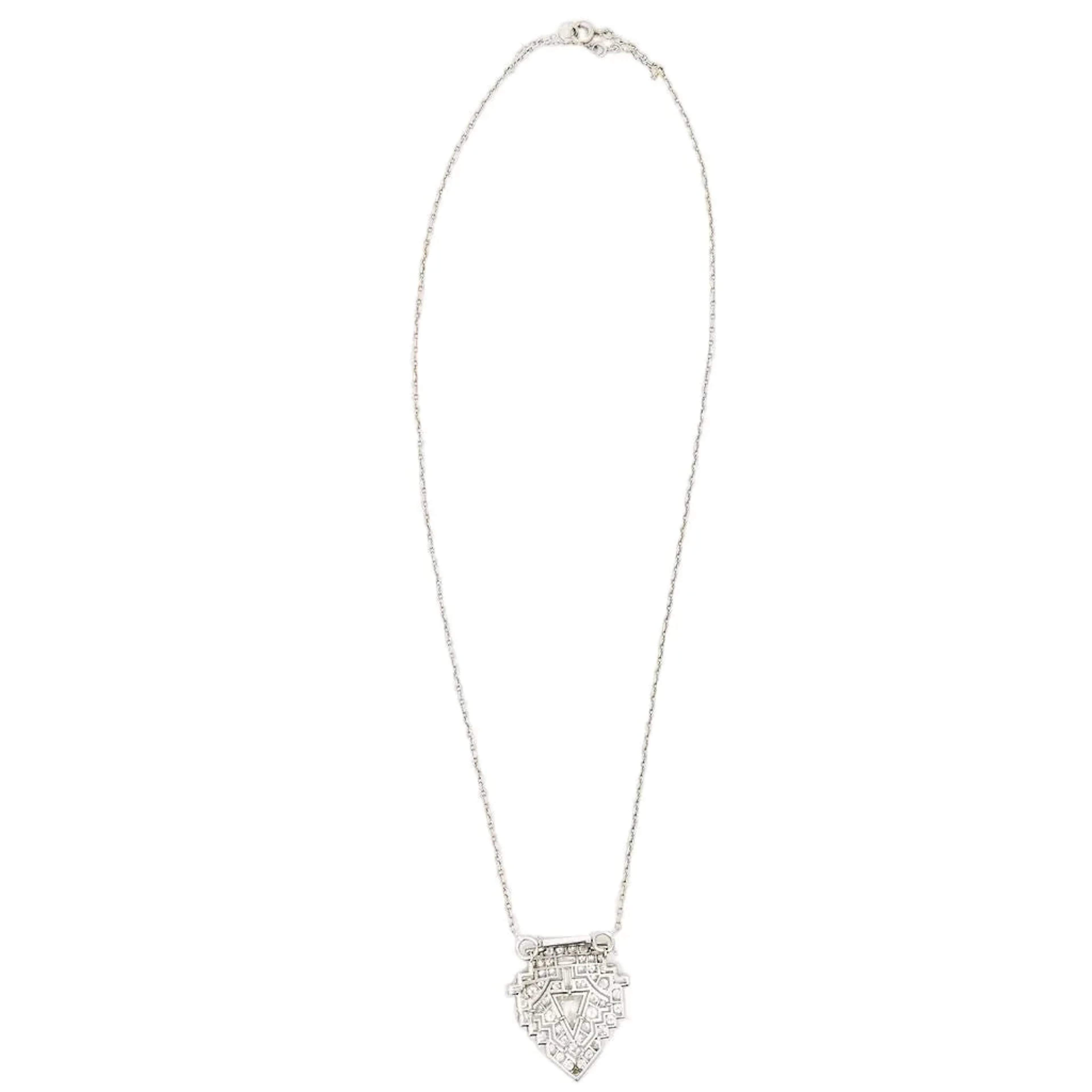 Necklace Art Deco pendant in paltinium, white gold and diamonds