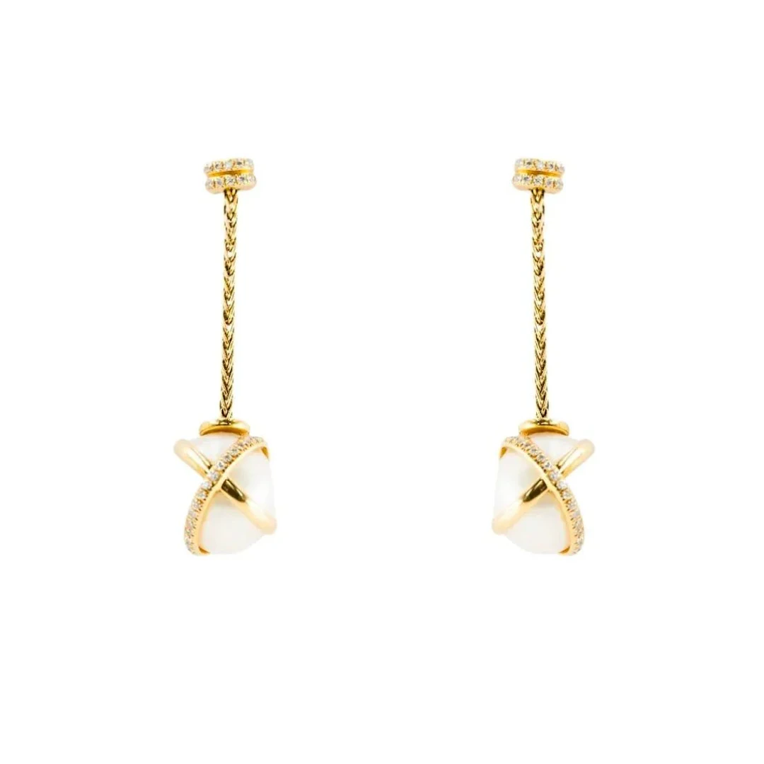 FRED "Baie des Anges" Drop Earrings in yellow gold, pearls, and diamonds
