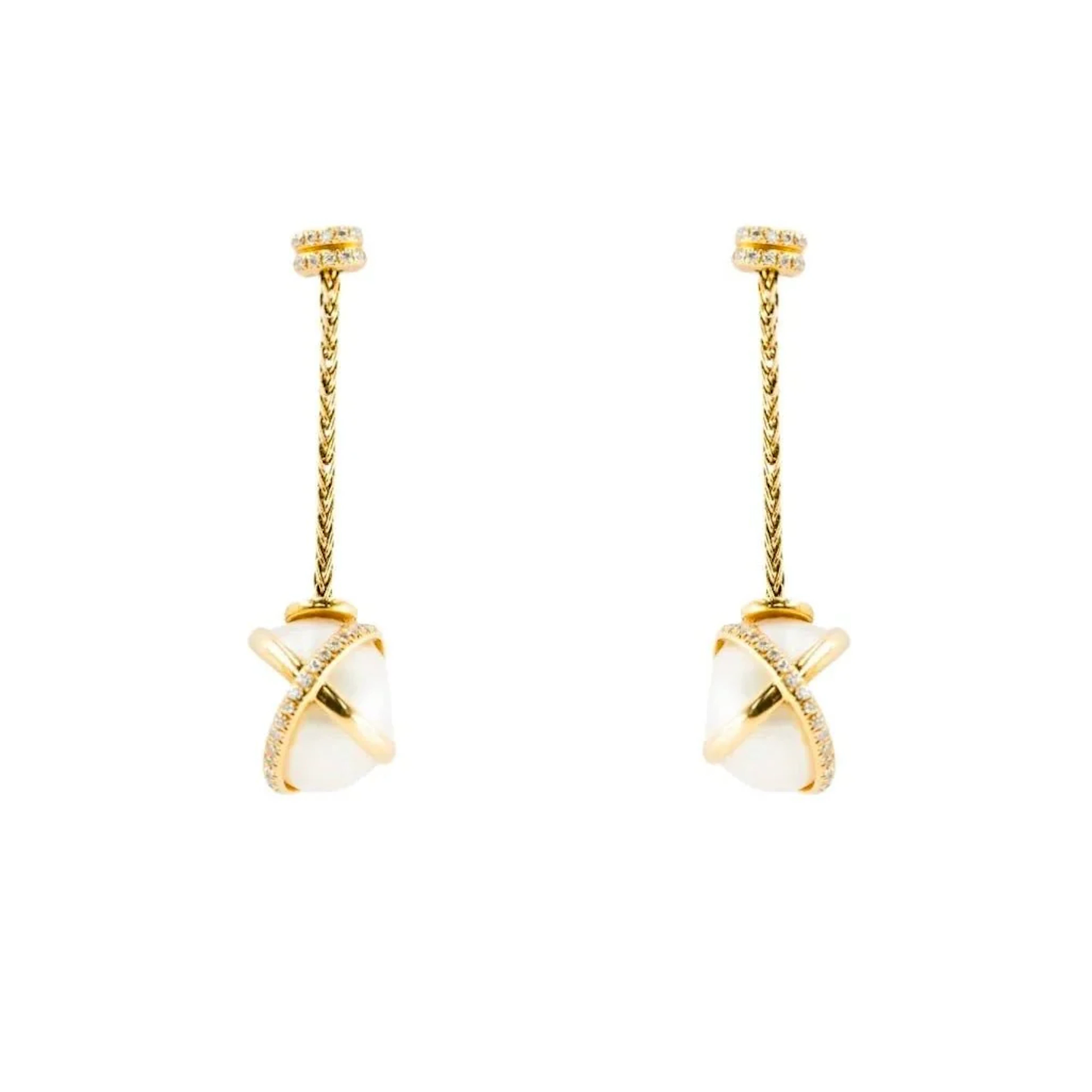 FRED "Baie des Anges" Drop Earrings in yellow gold, pearls, and diamonds