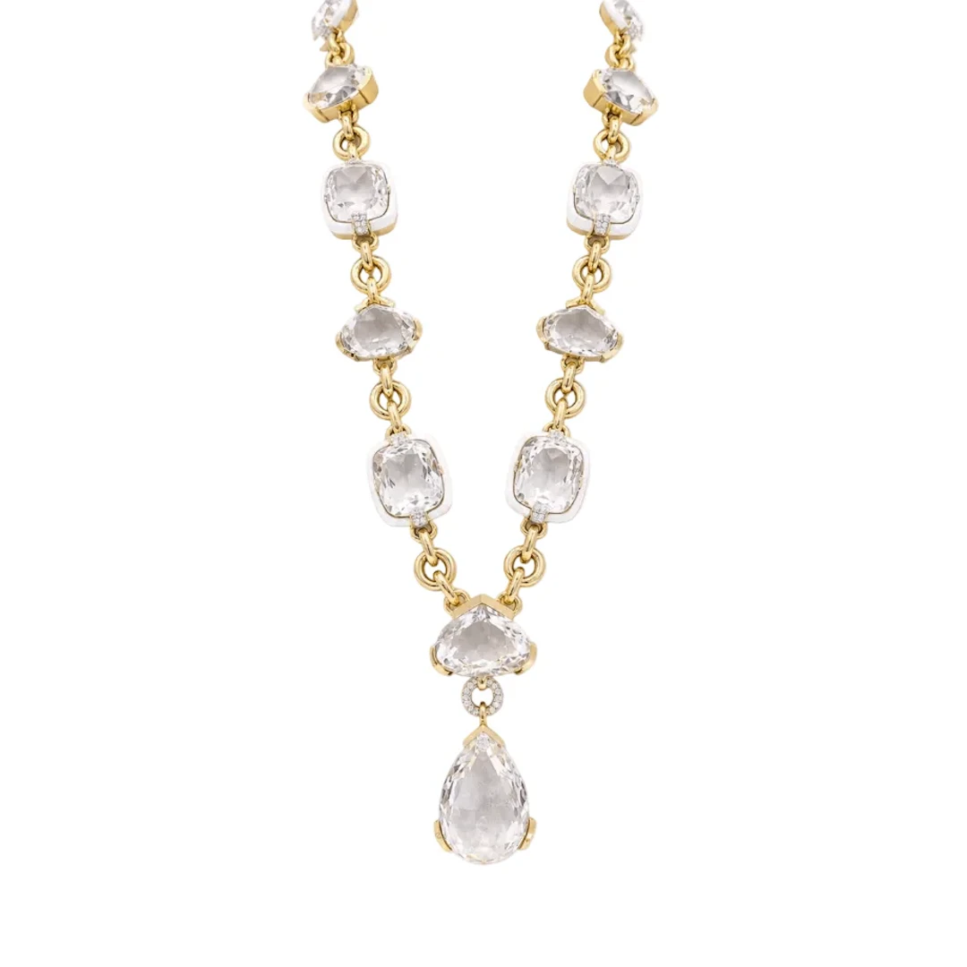 DAVID WEBB necklace in yellow gold, crystals, and diamonds