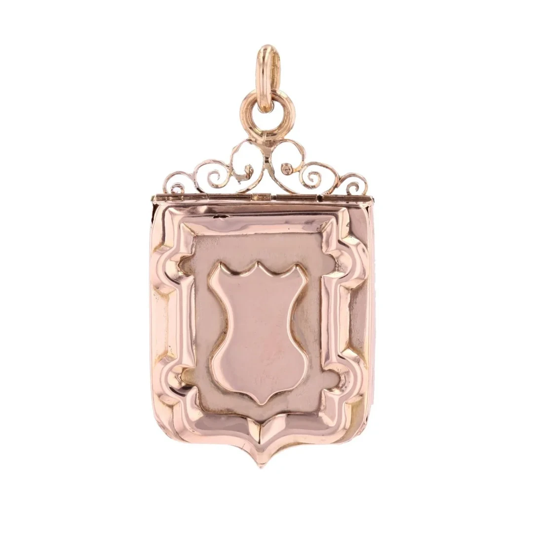 Antique shield pendant in rose gold