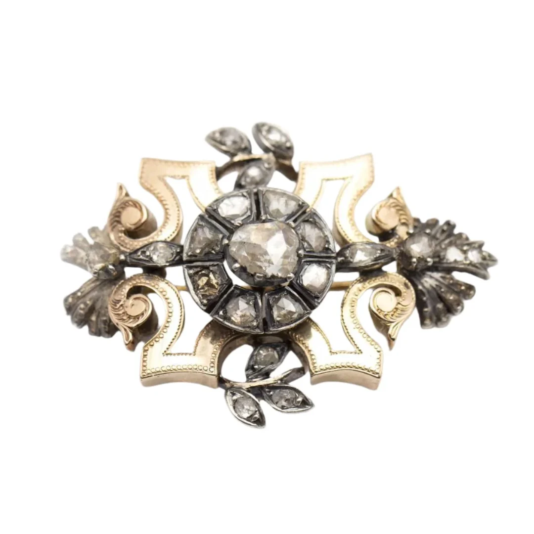 Brooch Pin in rose gold, paltinium and diamonds