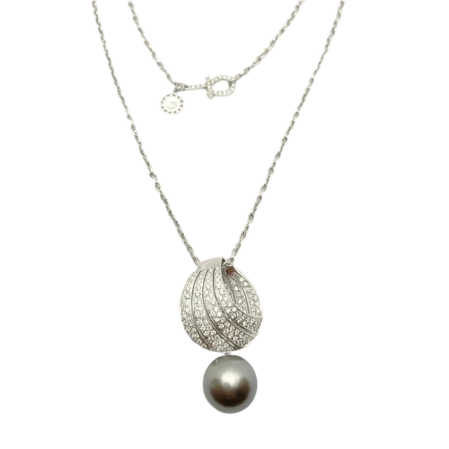 Collier Pendentif en or blanc, perle et diamants