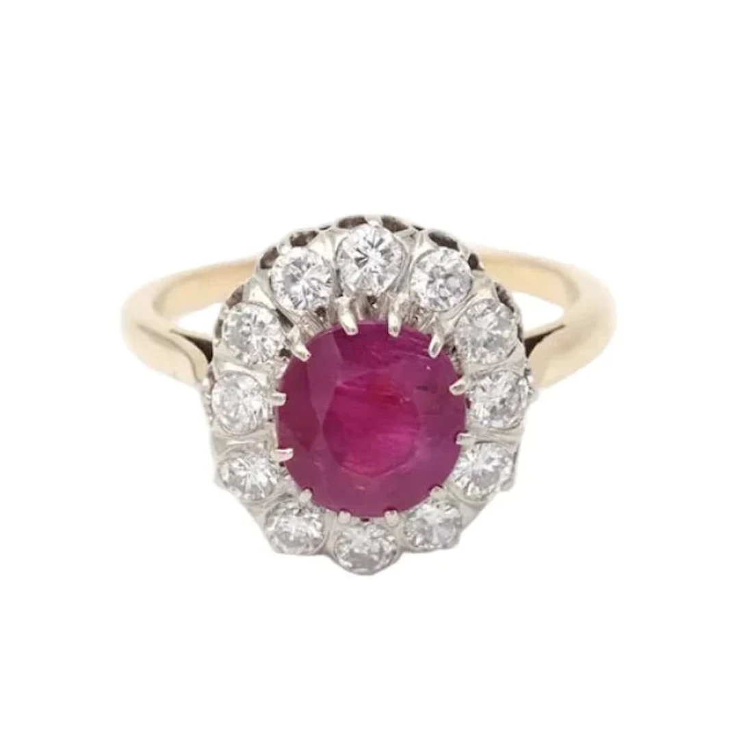 Marguerite Ring in White gold, Ruby and Diamonds