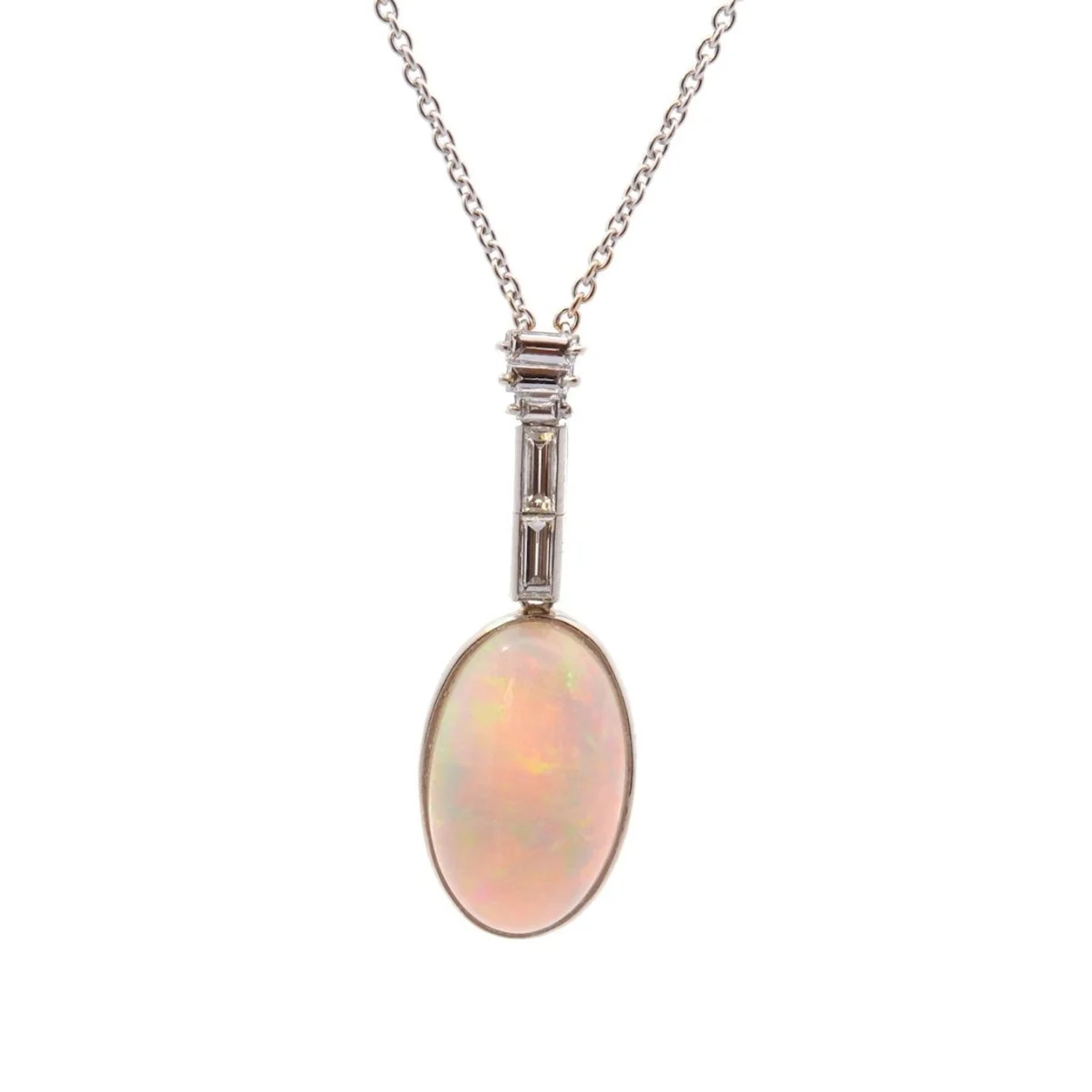 Necklace Pendant in paltinium, opal and diamonds