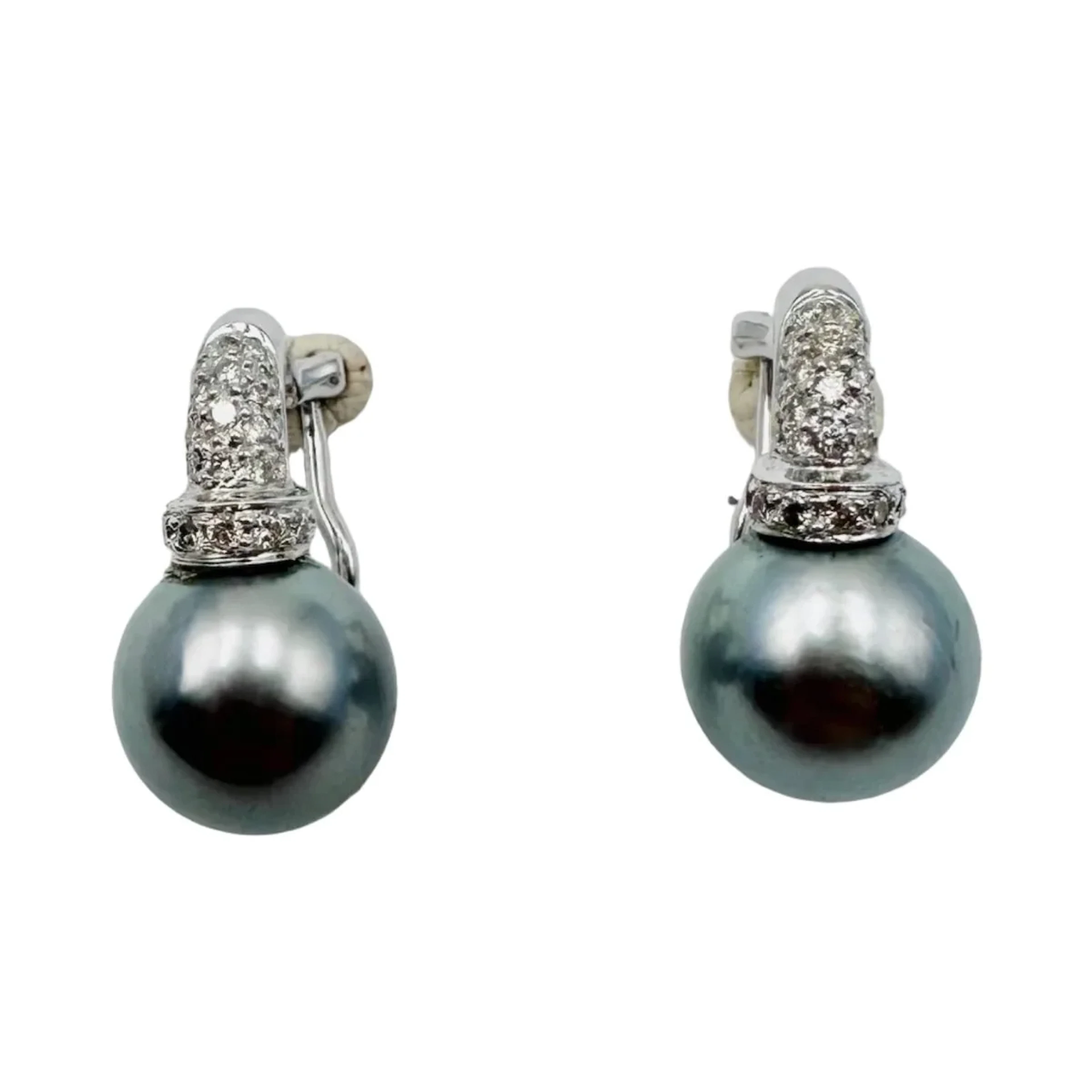 White Gold Clip-On Earrings with Pearls and Diamonds