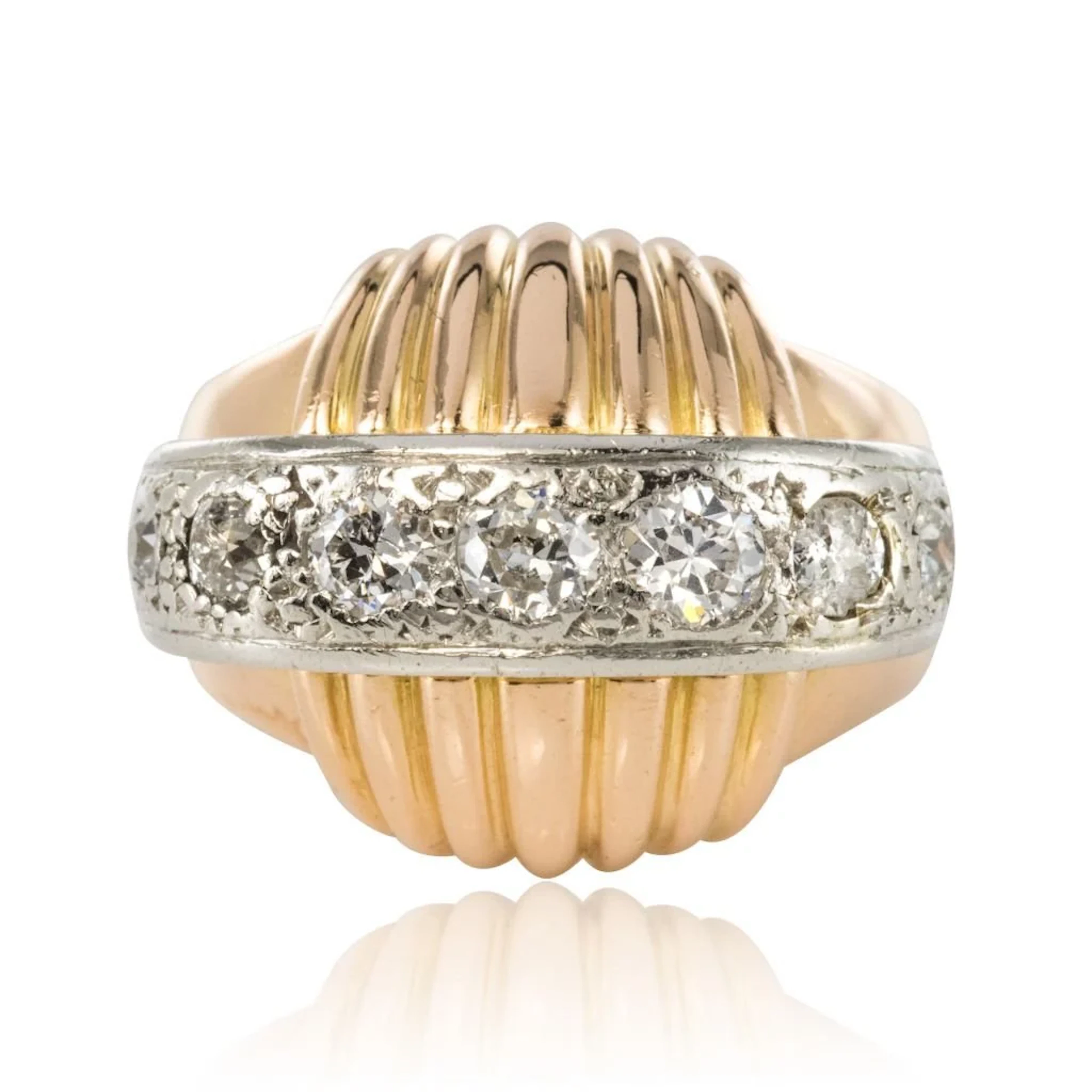Dome ring in yellow gold, platinum and diamonds