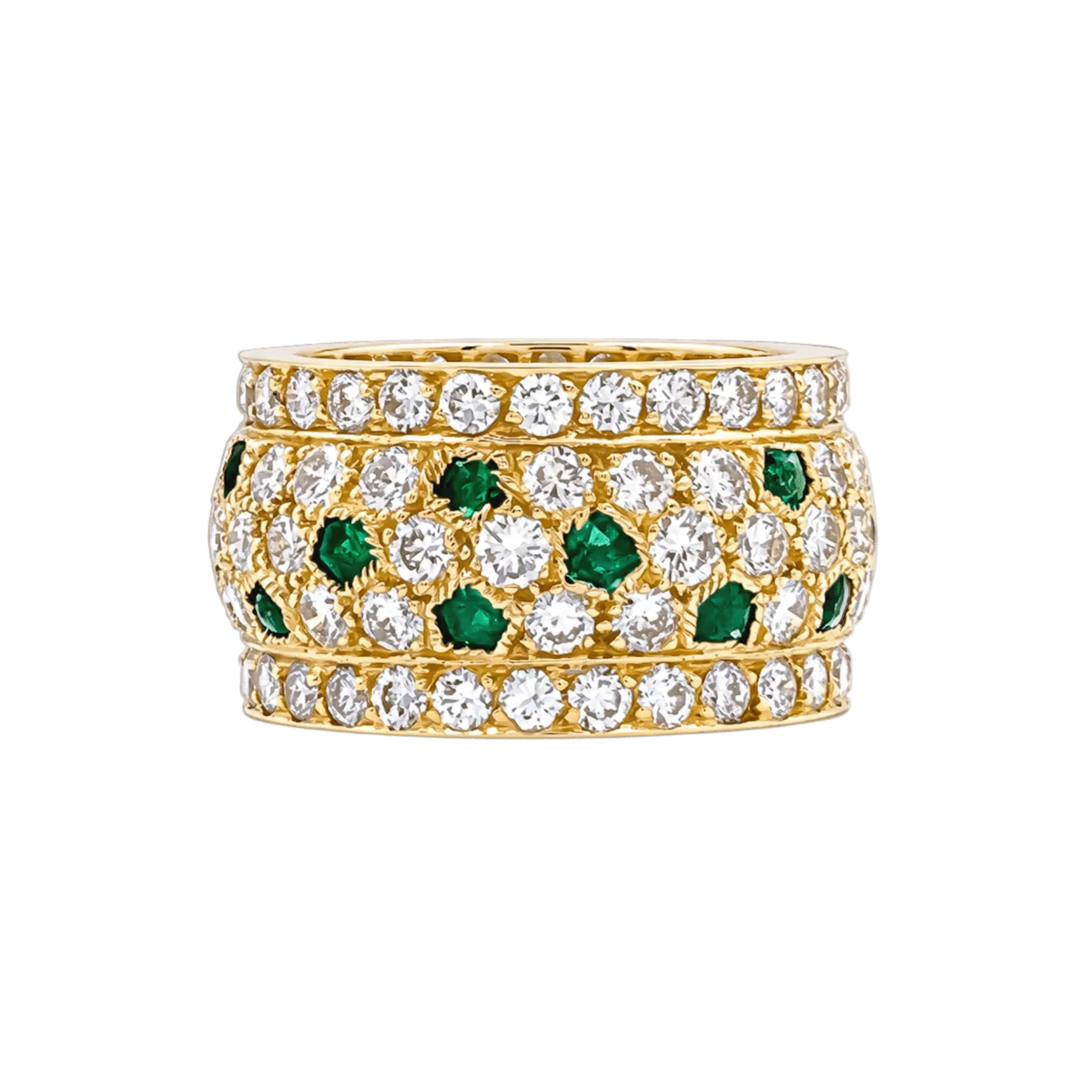 CARTIER "Nigeria" Band Ring in yellow gold, emeralds, and diamonds