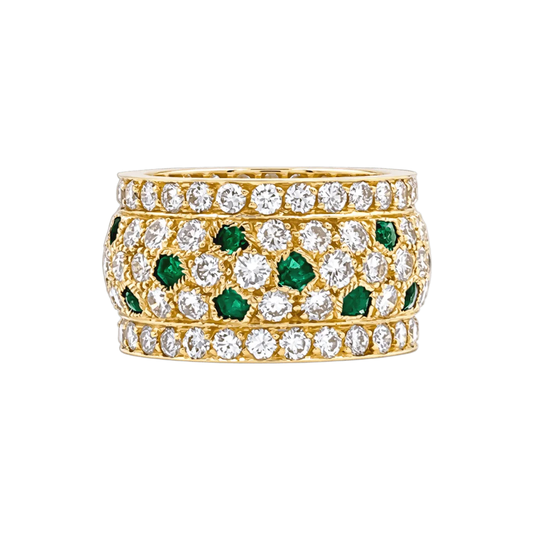 CARTIER "Nigeria" Band Ring in yellow gold, emeralds, and diamonds
