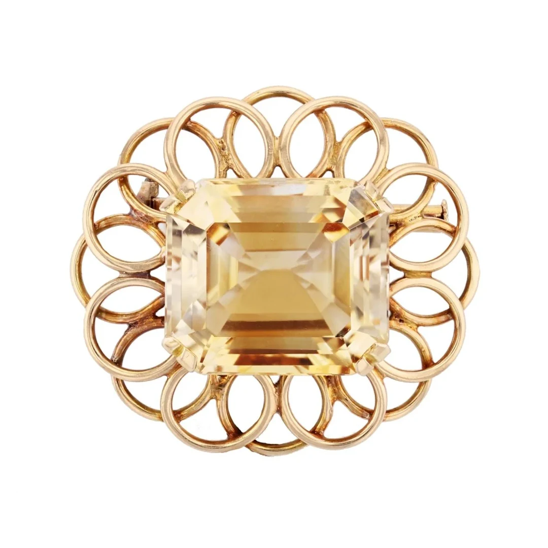 Yellow gold and citrine pin brooch
