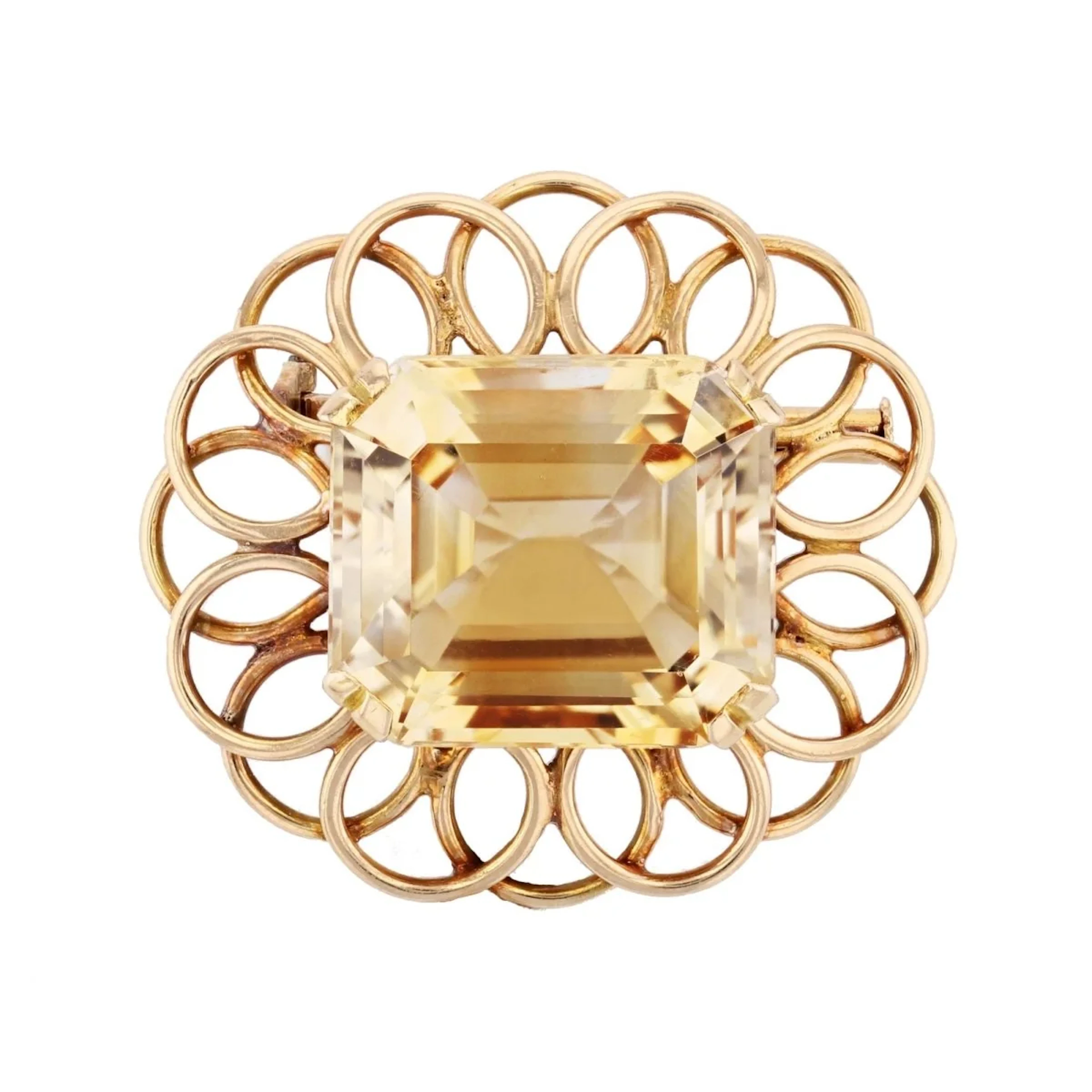 Yellow gold and citrine pin brooch