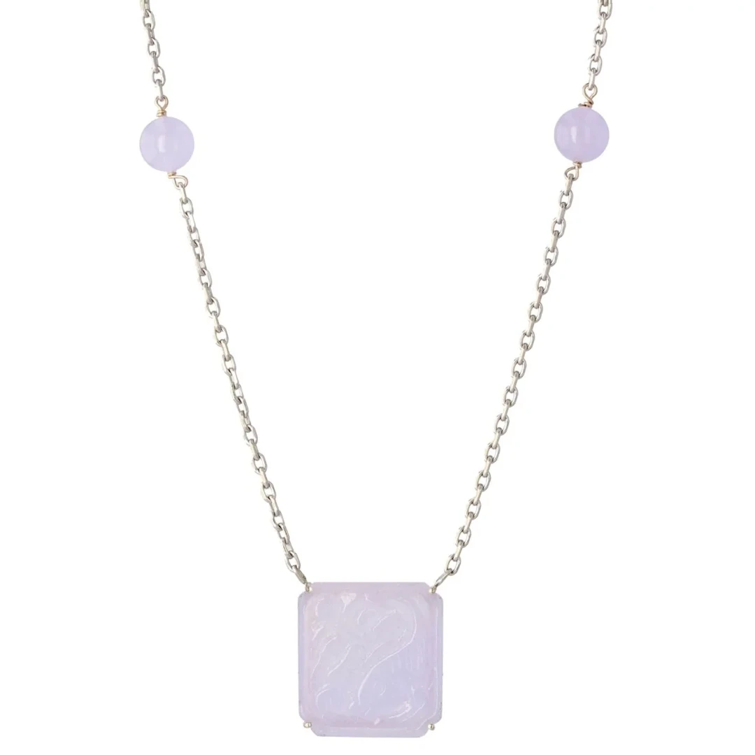 White gold and jade mesh necklace