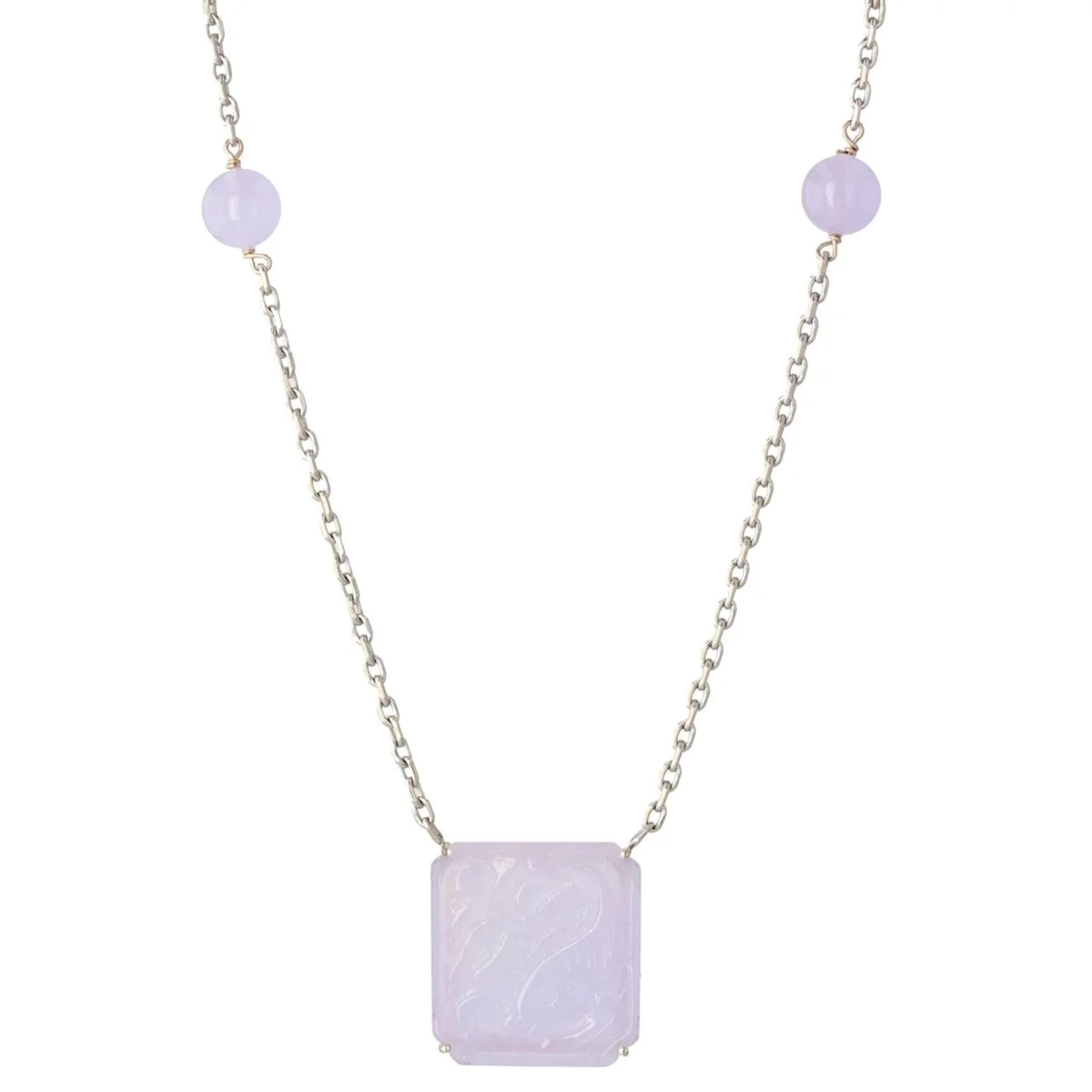 White gold and jade mesh necklace