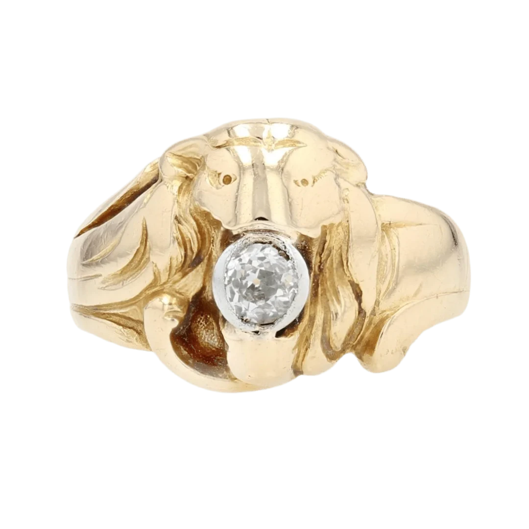 Dome ring in yellow gold, platinum and diamond