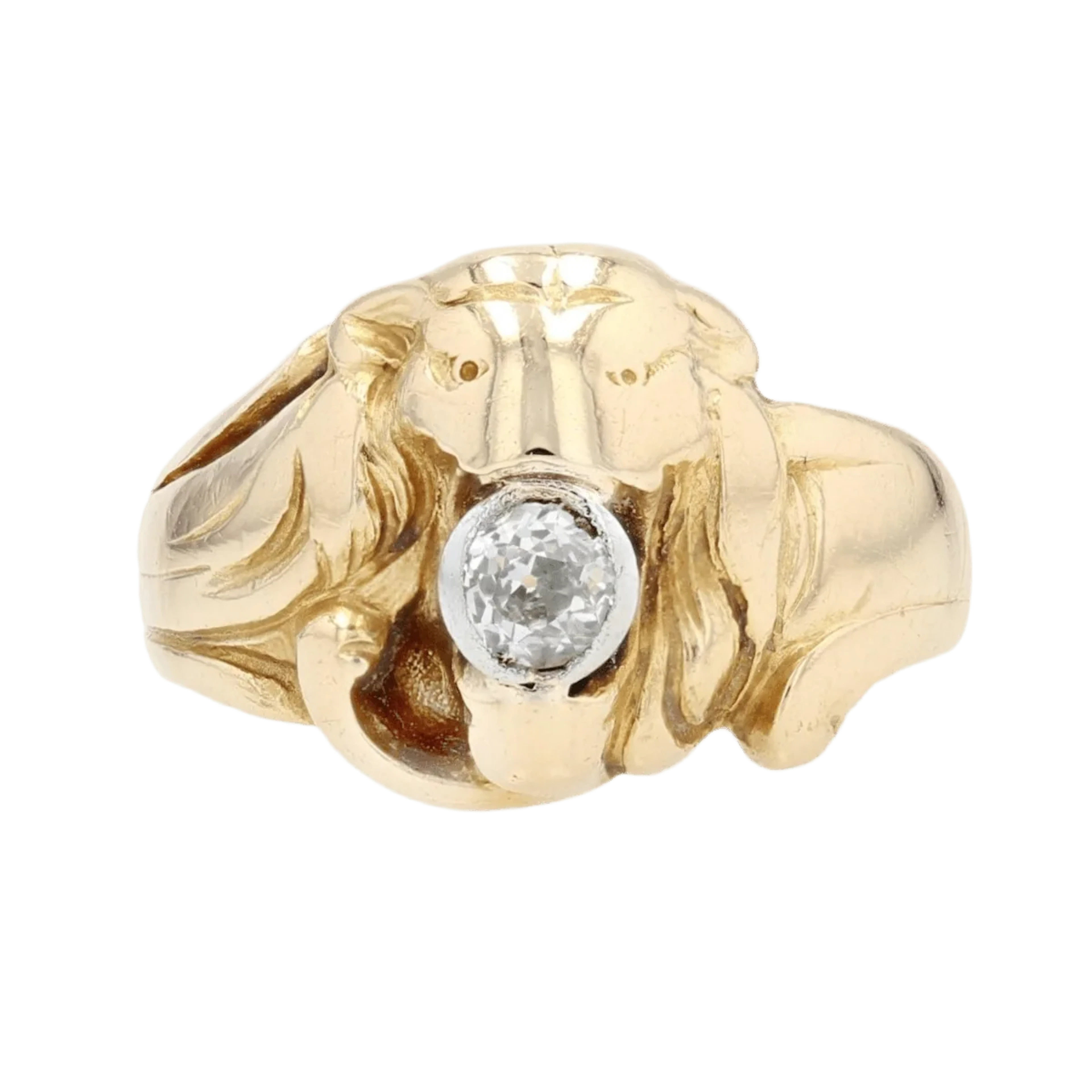 Dome ring in yellow gold, platinum and diamond