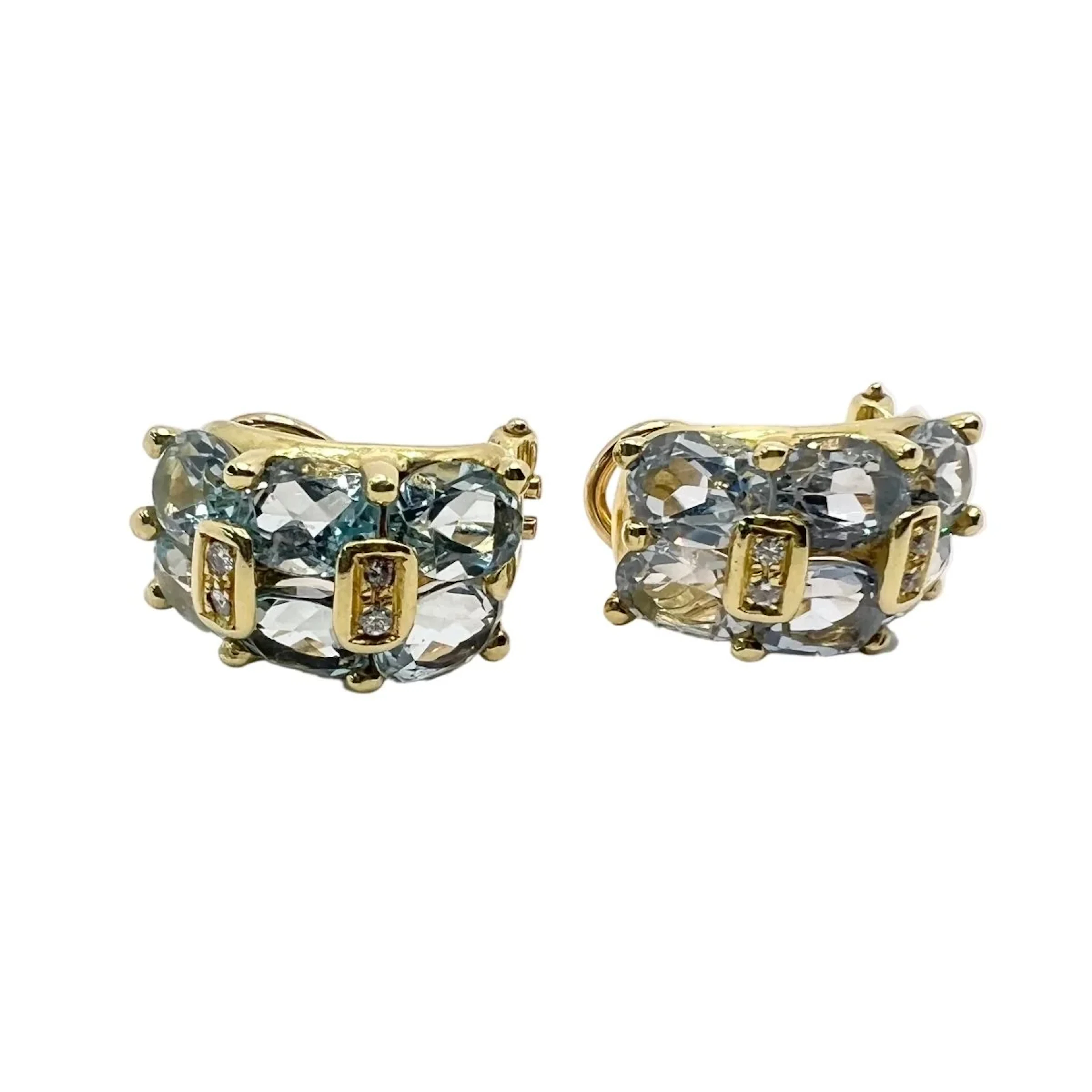 Earrings Clips in yellow gold, aquamarines and diamonds