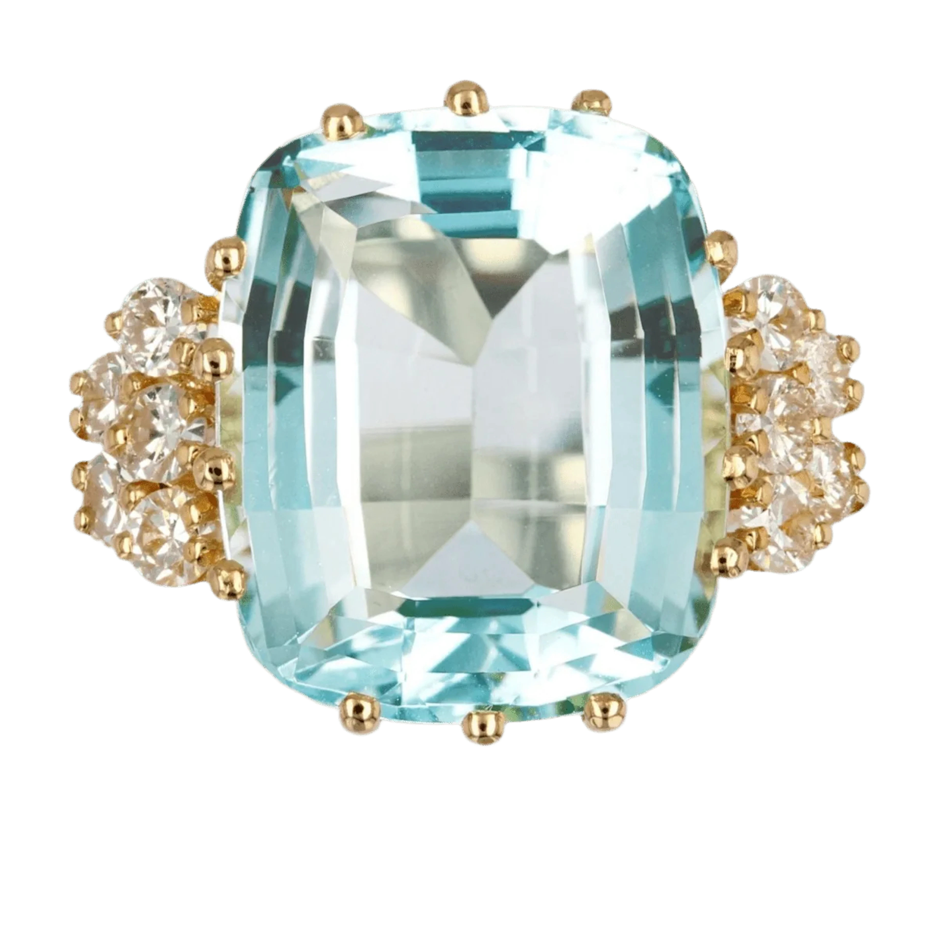 Cocktail ring in yellow gold, aquamarine and diamonds