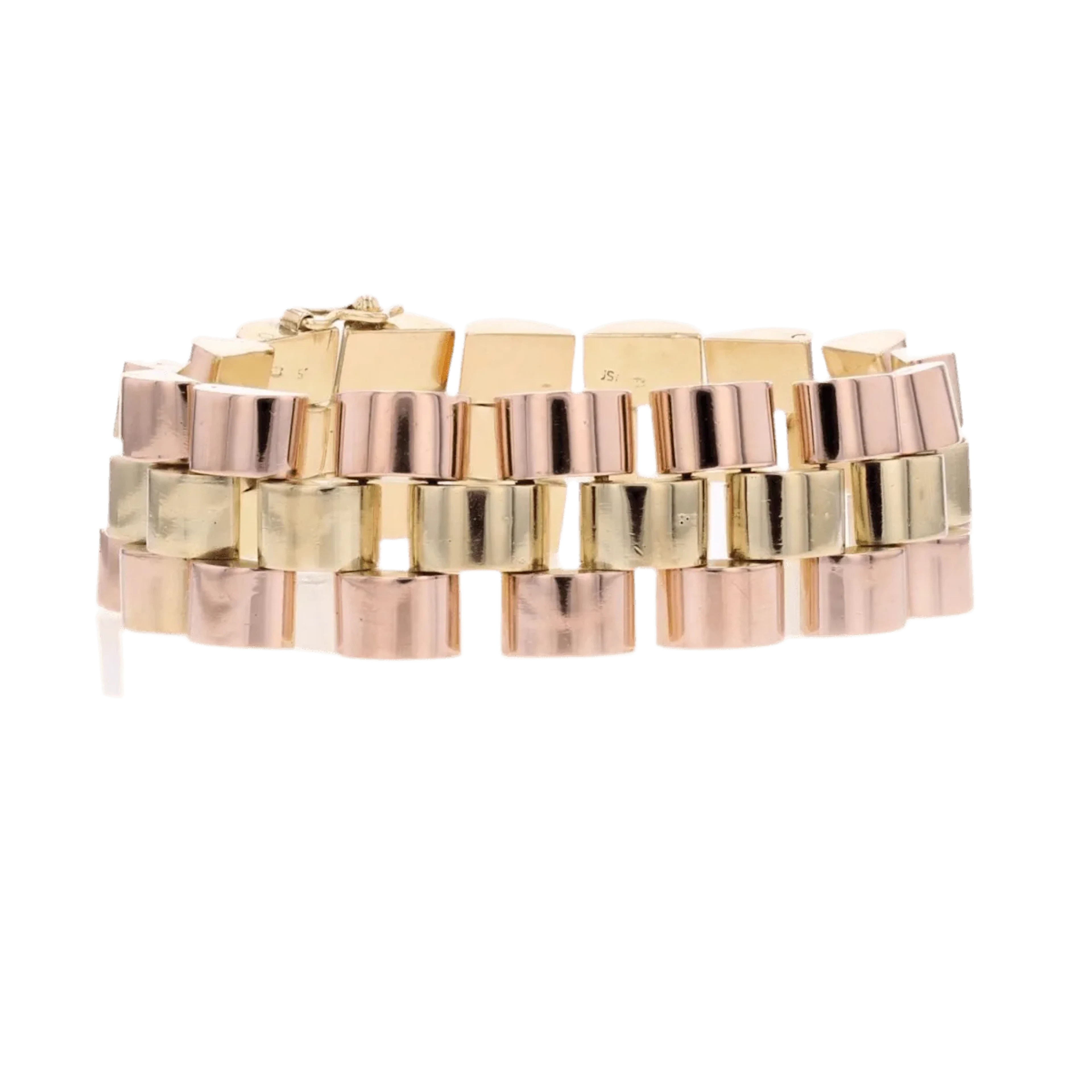 Tank bracelet in rose and yellow gold