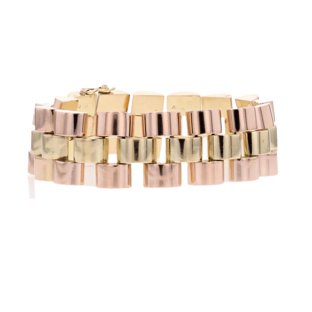 Tank bracelet in rose and yellow gold