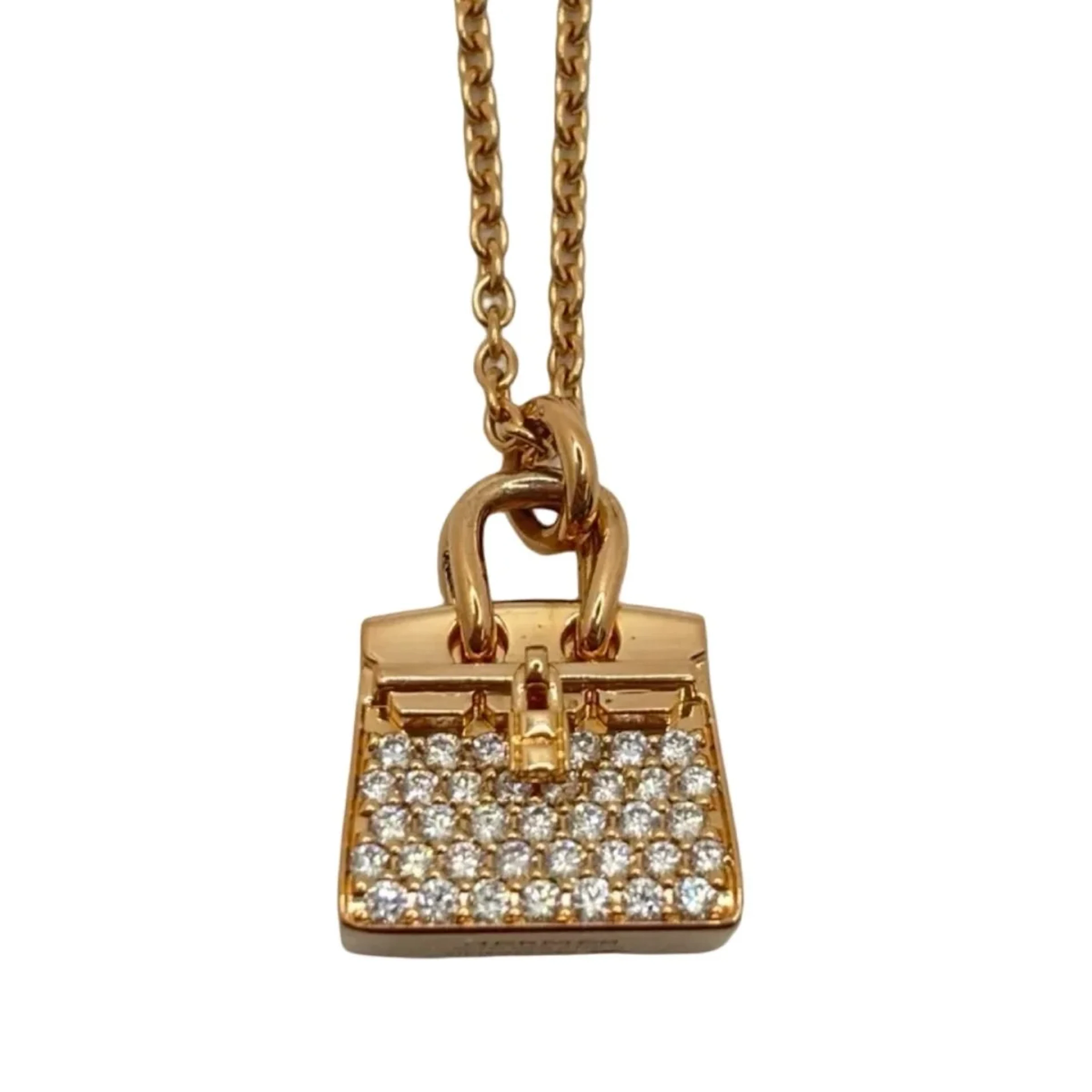 Collier Pendentif HERMÈS "Sac Birkin" en or rose et diamants