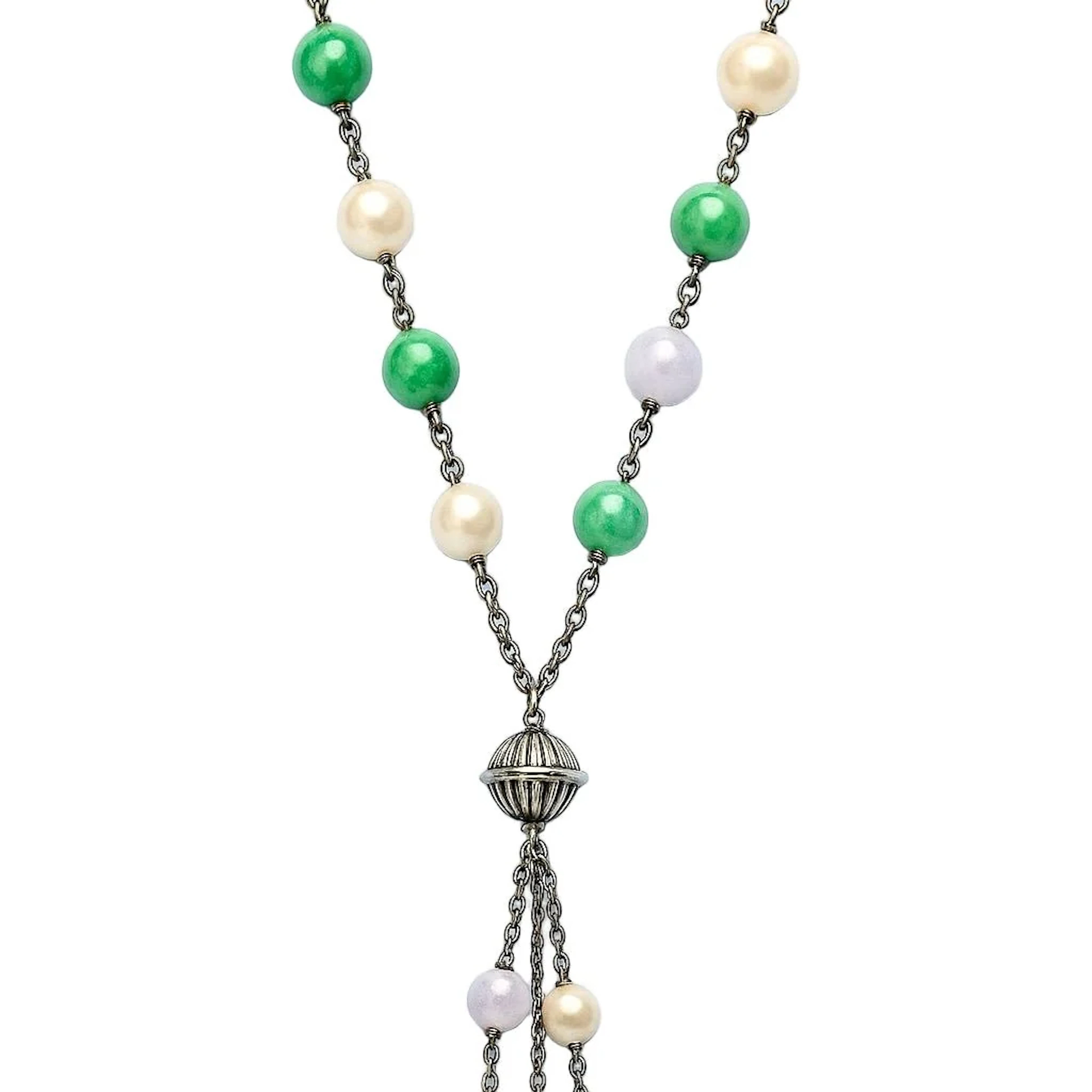 Vintage "Marseille-style" long necklace in white gold