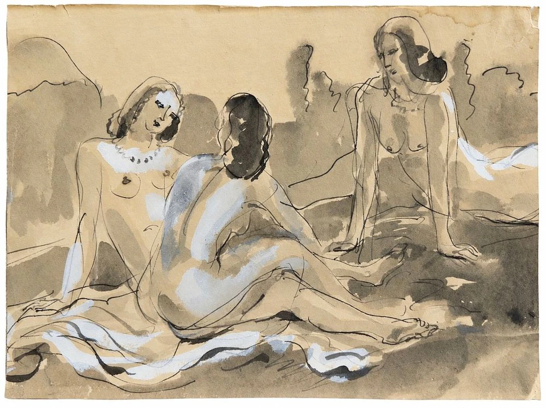 Artist Unknown Three Seated Nude Women