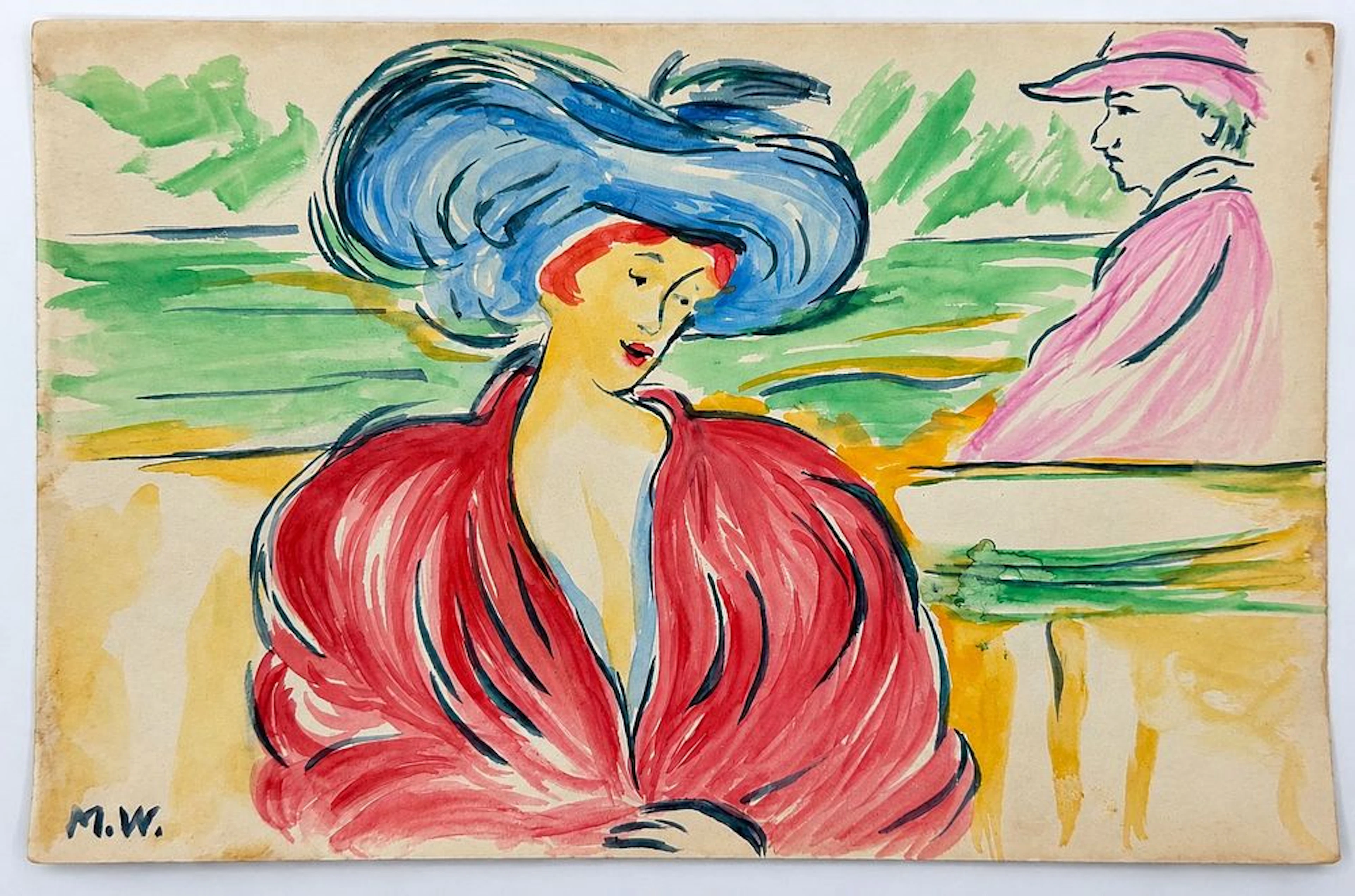 Attributed to Edvard Munch (1863-1944) Elegant Woman in a Blue Hat