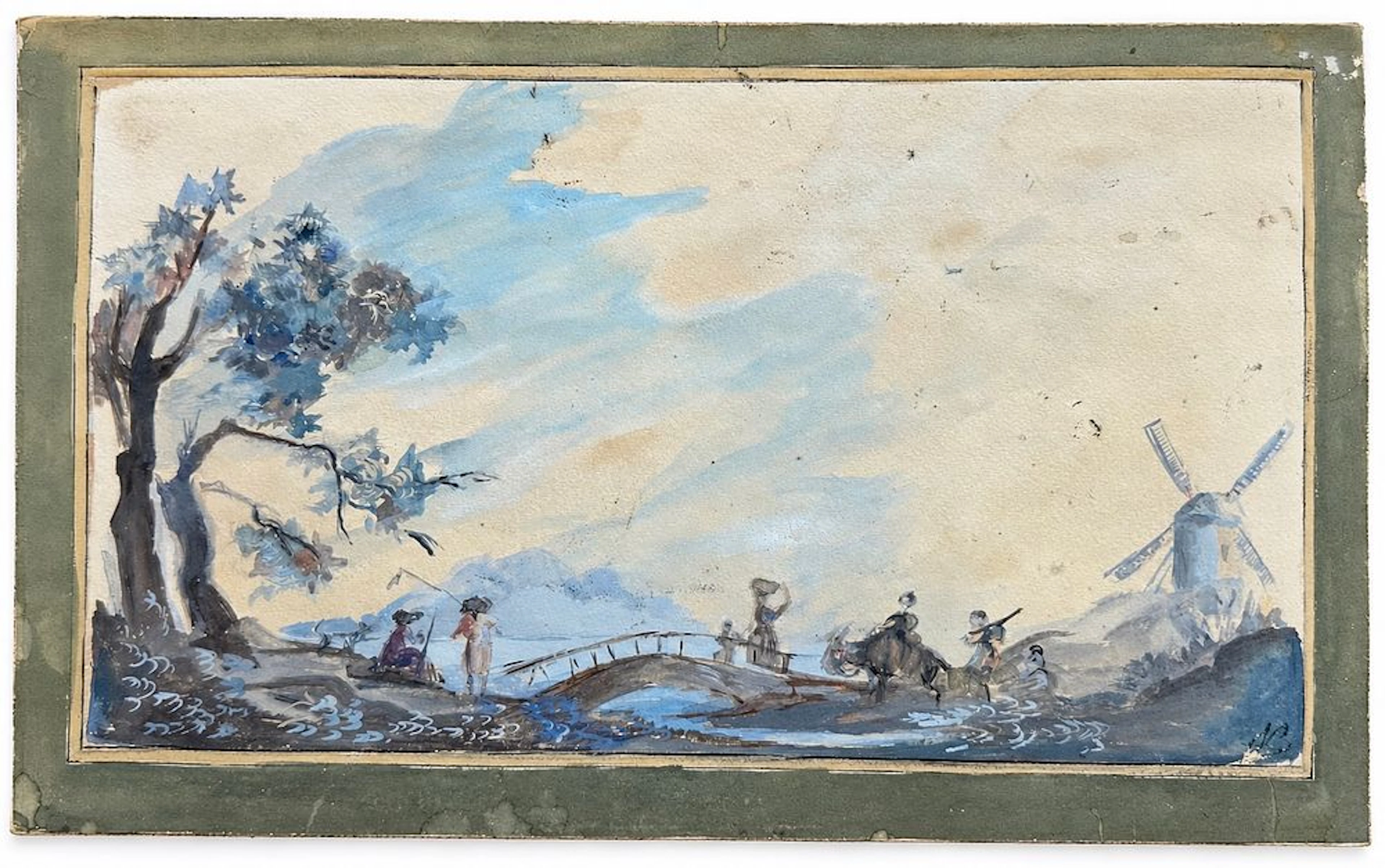 Artist Unknown Landscape with Figures and a Windmill