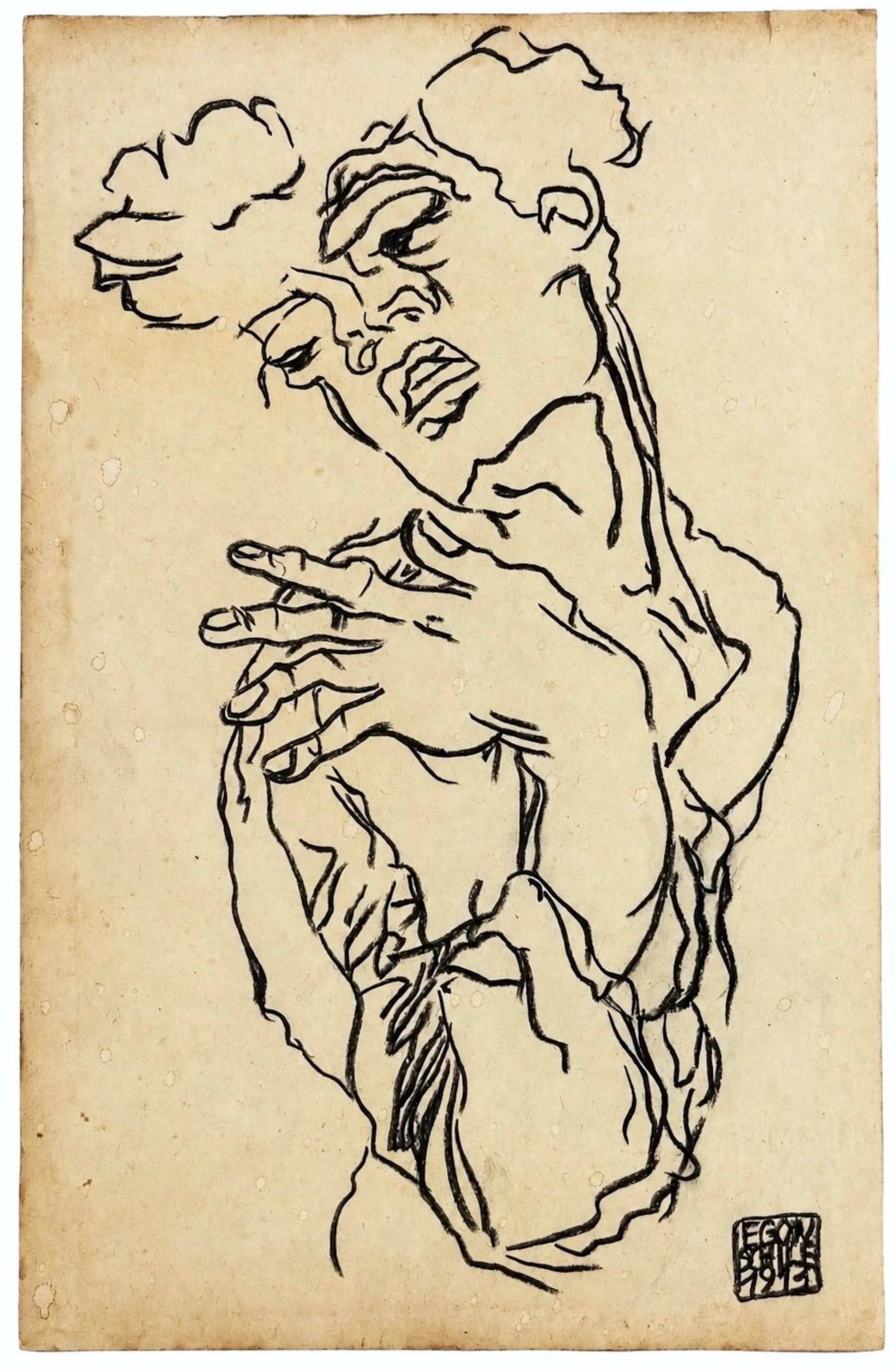 Attributed to Egon Schiele (1890-1918) Portrait of a Woman with Clasped Hands