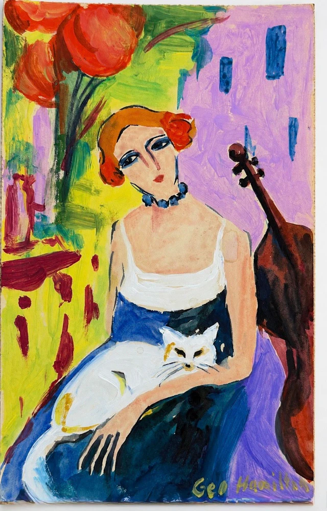 George Hamilton (1919-2014) Woman with a White Cat