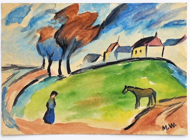 Attributed to Edvard Munch (1863-1944) Landscape with Figure and Horse