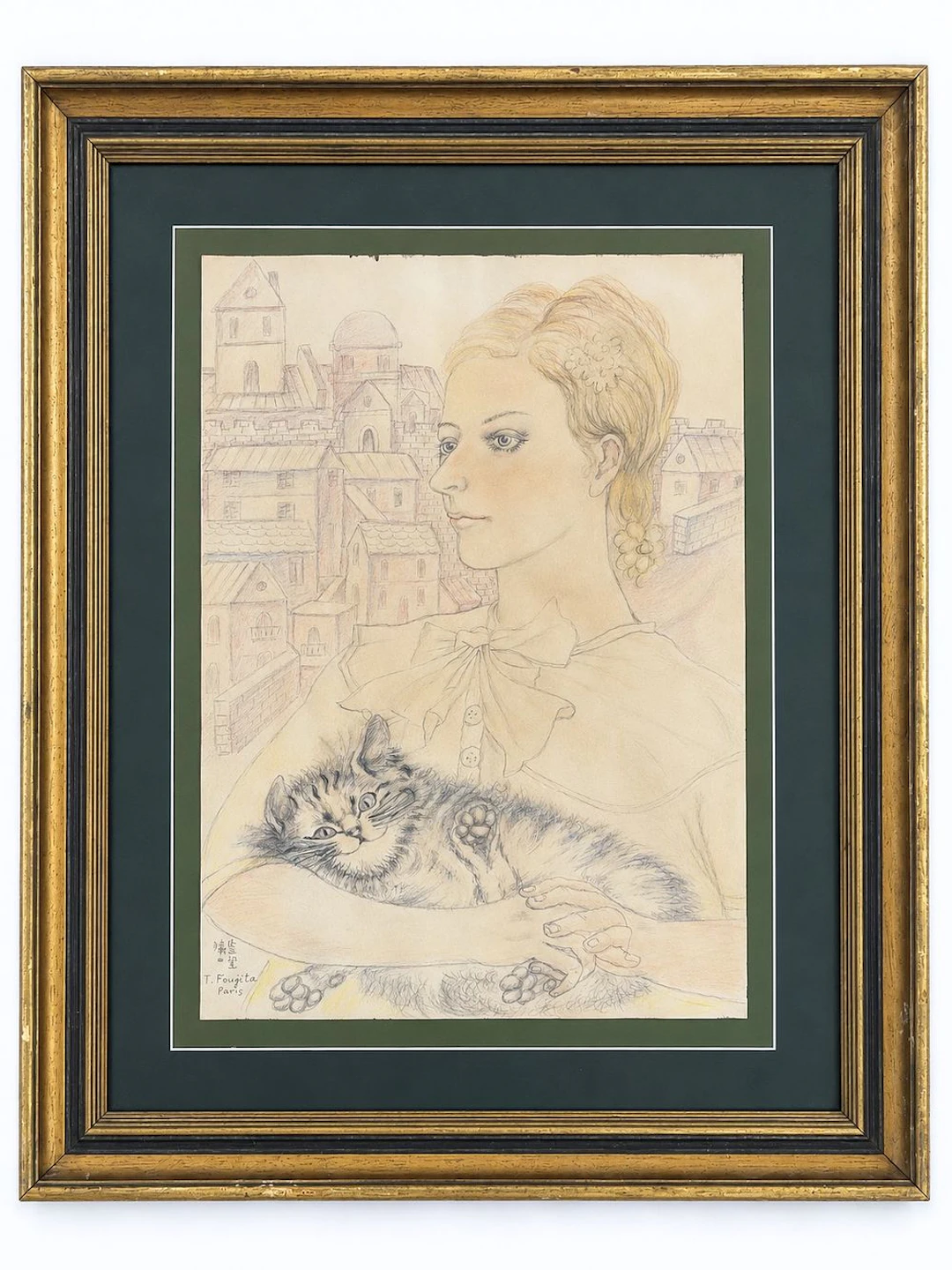 Attributed to Leonard Tsuguharu Foujita (1886-1968) Young Woman with a Cat