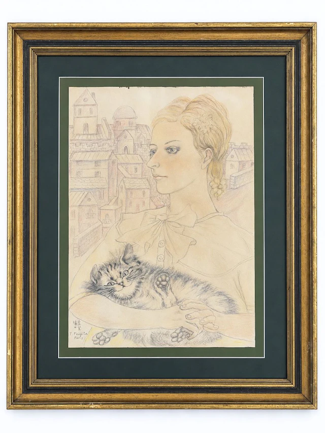 Attributed to Leonard Tsuguharu Foujita (1886-1968) Young Woman with a Cat