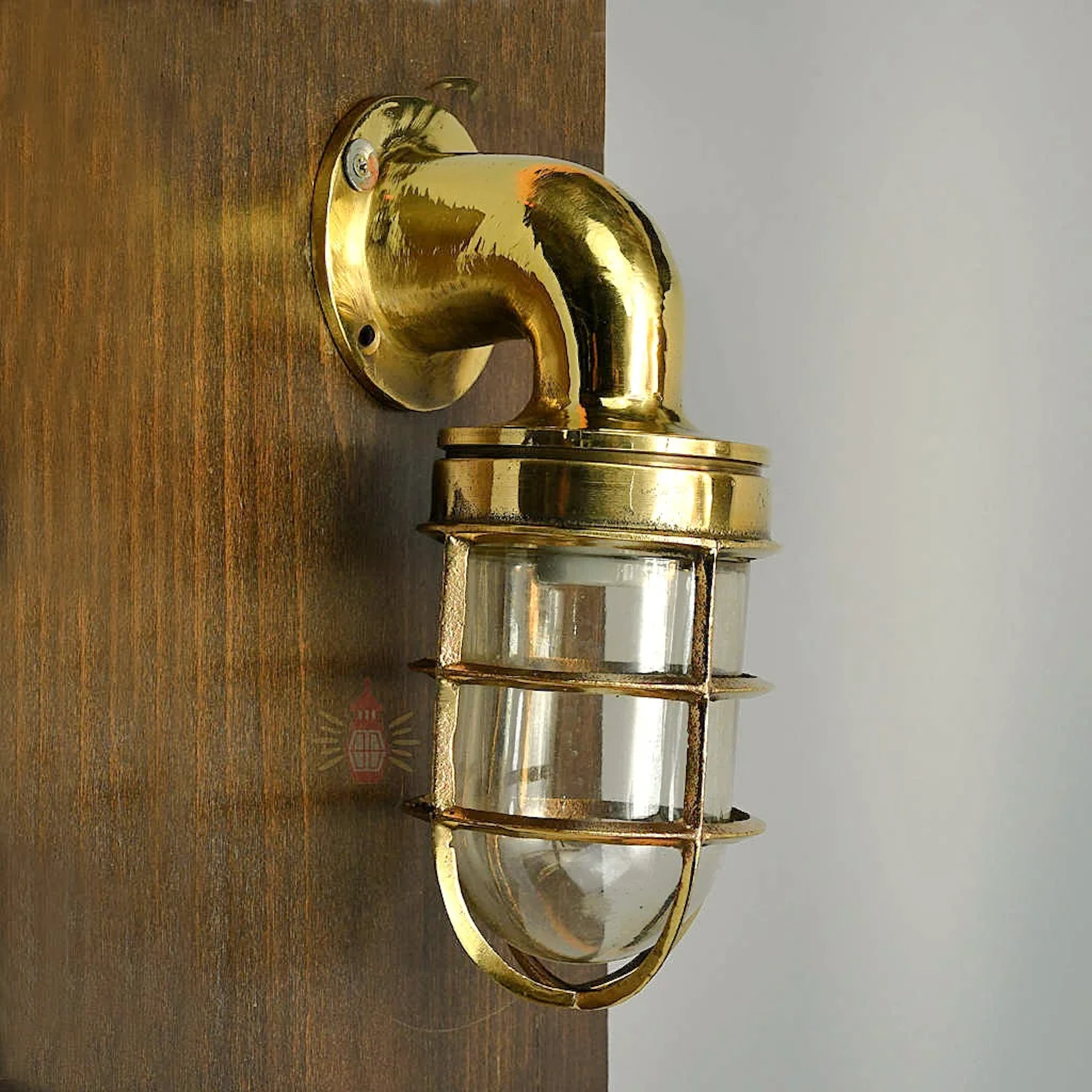 Handcrafted Brass Nautical Swan Neck Wall Light with Cage