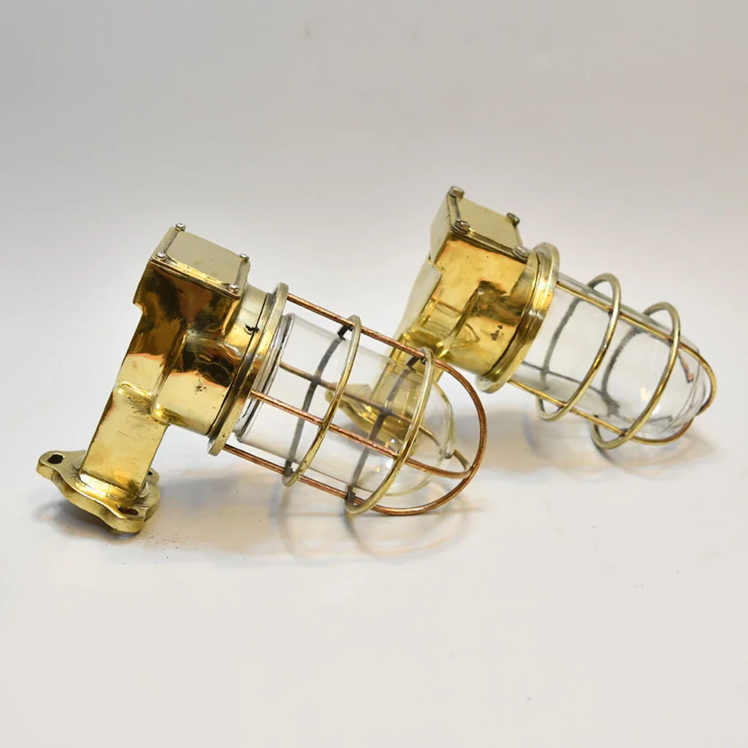 Pair of Vintage 90 Degree Brass Nautical Wall Lights – Ship Passage Salvage