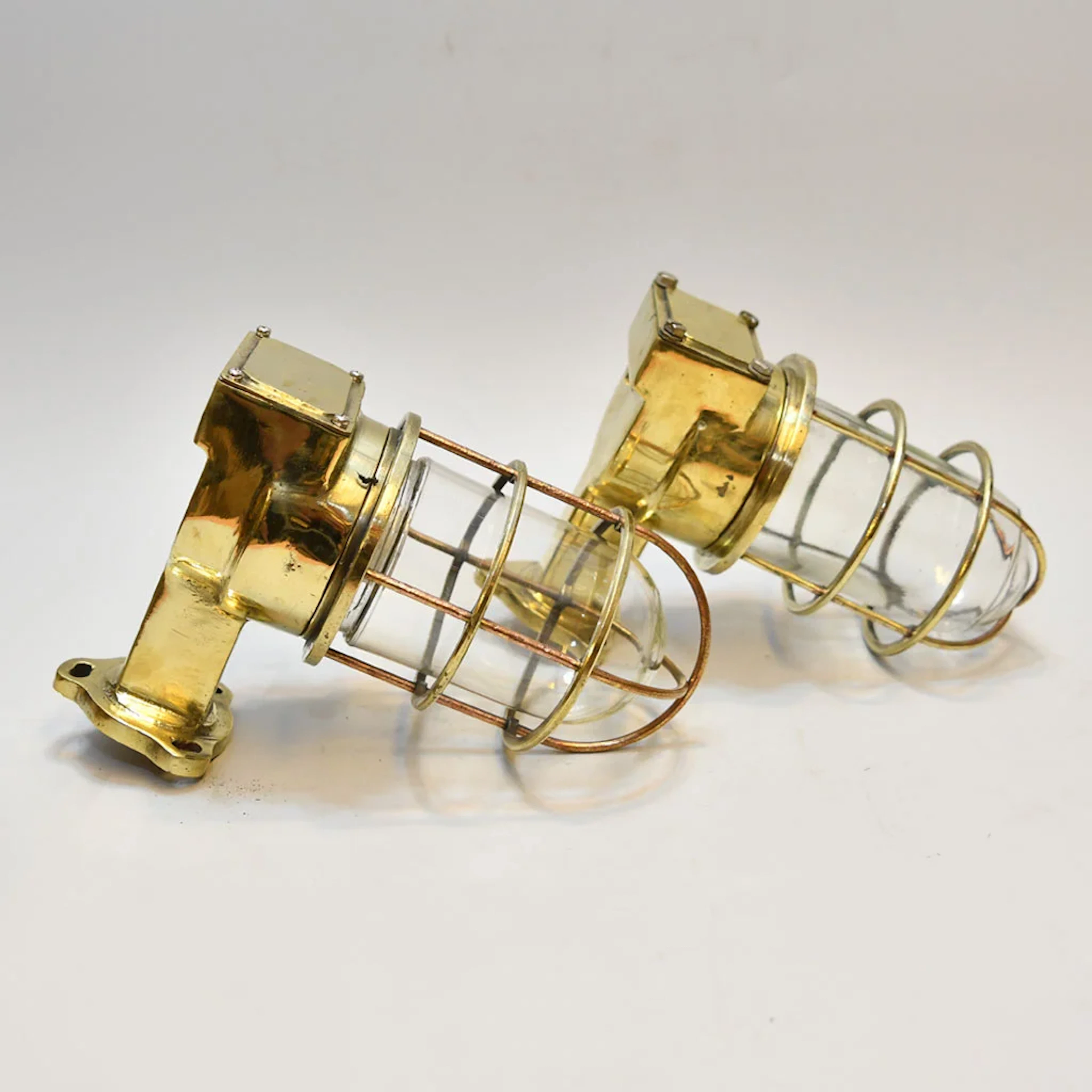 Pair of Vintage 90 Degree Brass Nautical Wall Lights – Ship Passage Salvage