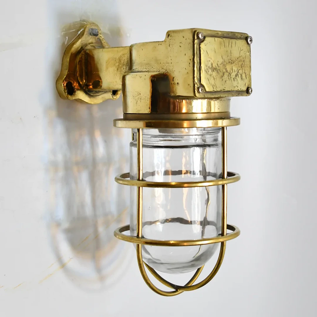 Authentic Vintage 90 Degree Brass Nautical Security Sconce