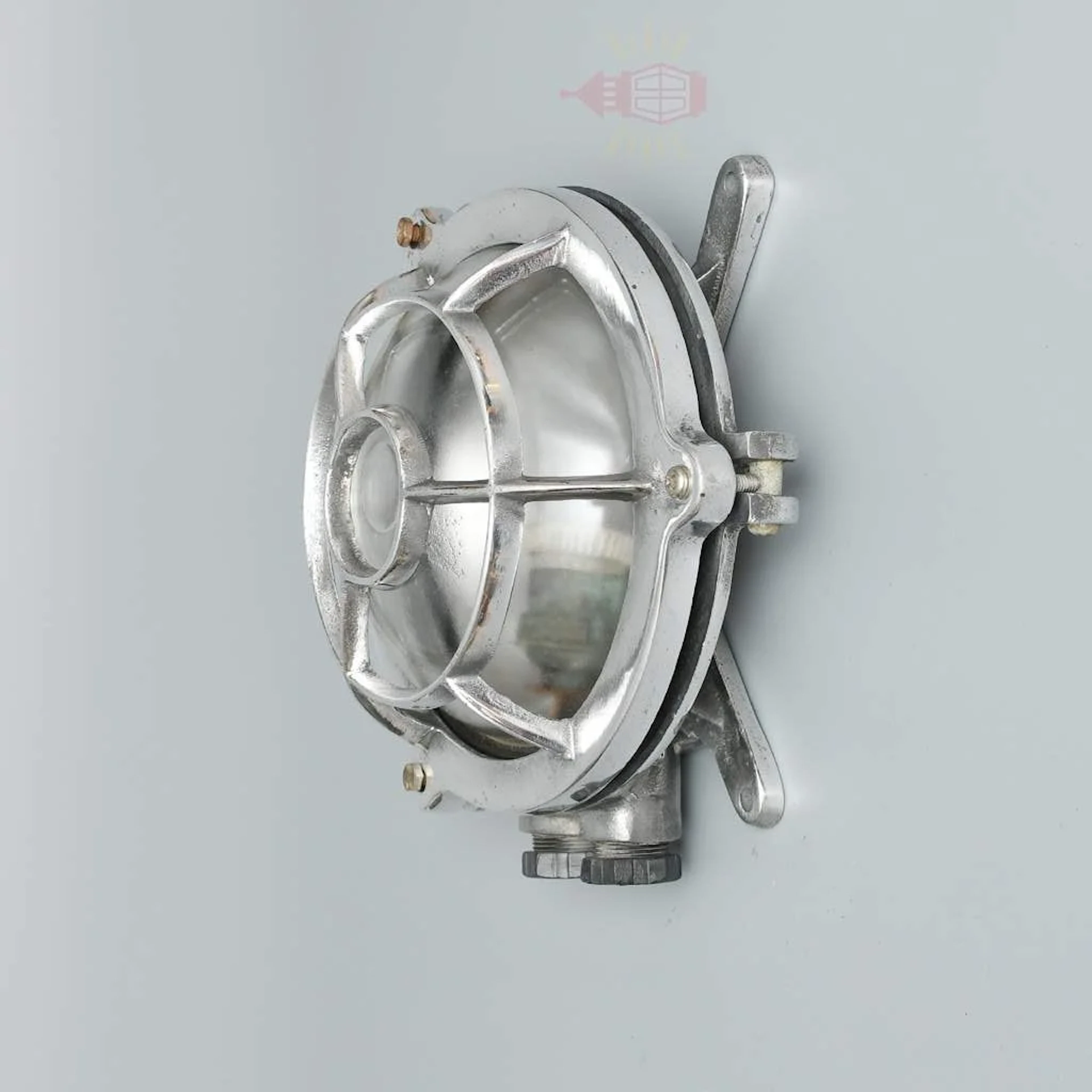 Authentic Vintage Polished Aluminium Nautical Dome Light