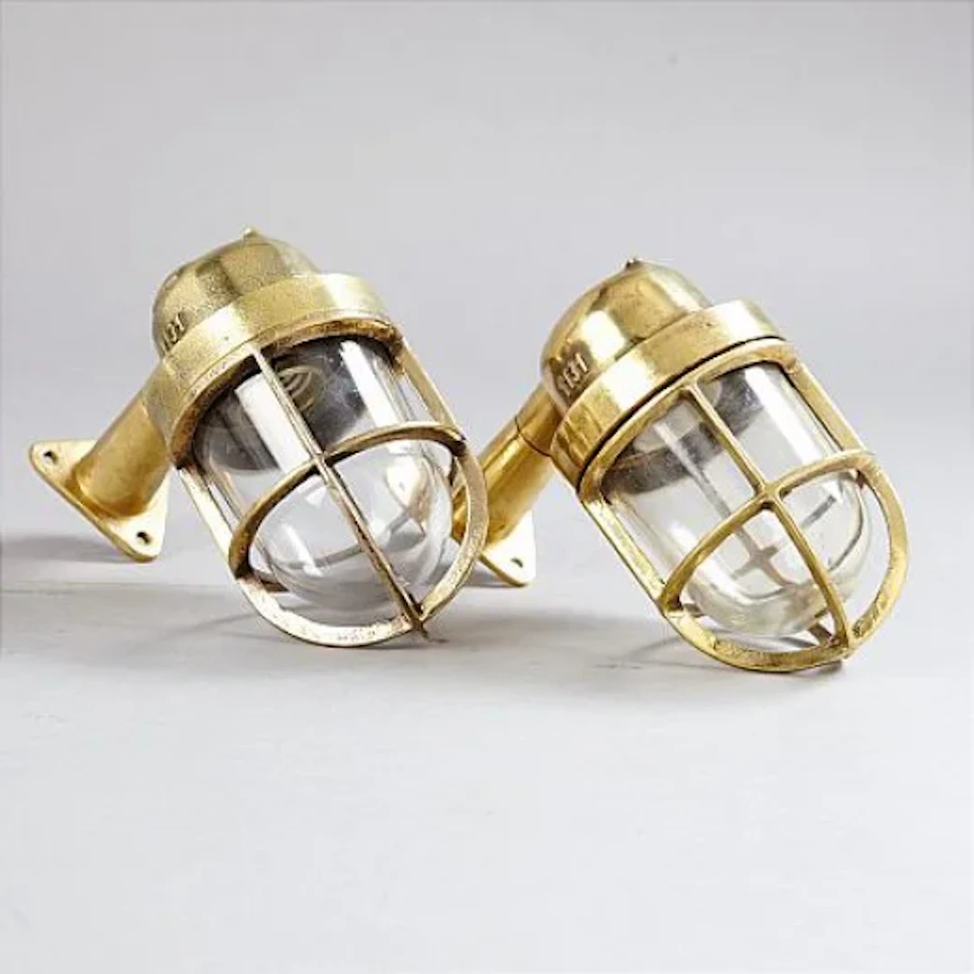 Authentic Salvaged Brass Bulkhead Wall Lights Pair