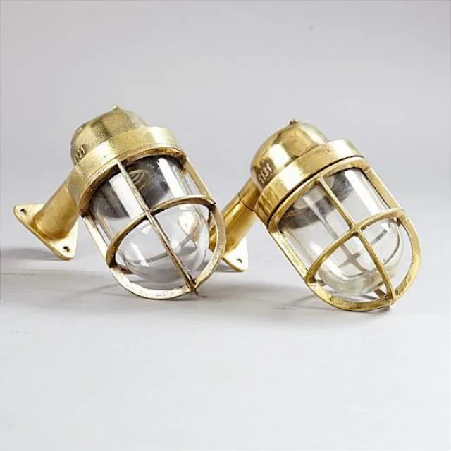 Authentic Salvaged Brass Bulkhead Wall Lights Pair