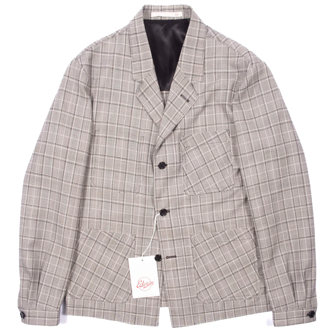 Neapolitan Hand Tailored Grey Checks Holland & Sherry Wool Utility Jacket