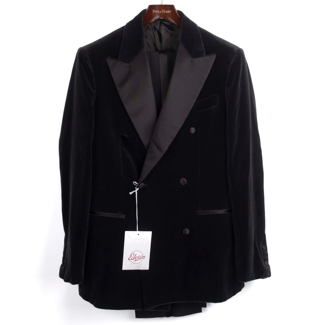 Neapolitan Hand Tailored Black Velvet Double Breasted Tuxedo Suit