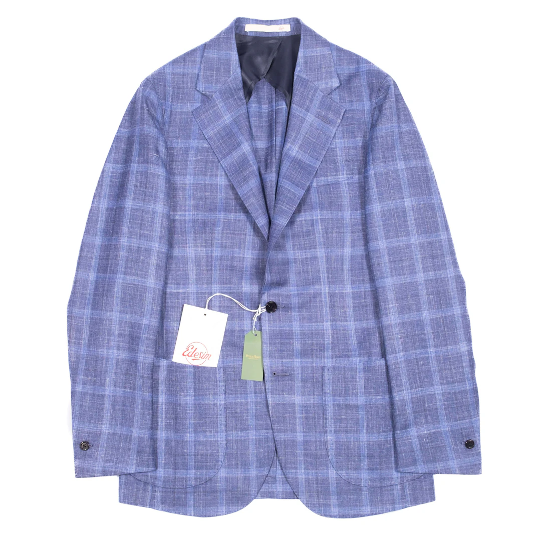 Neapolitan Hand Tailored Blue Check Summer Sport Coat Sz 50