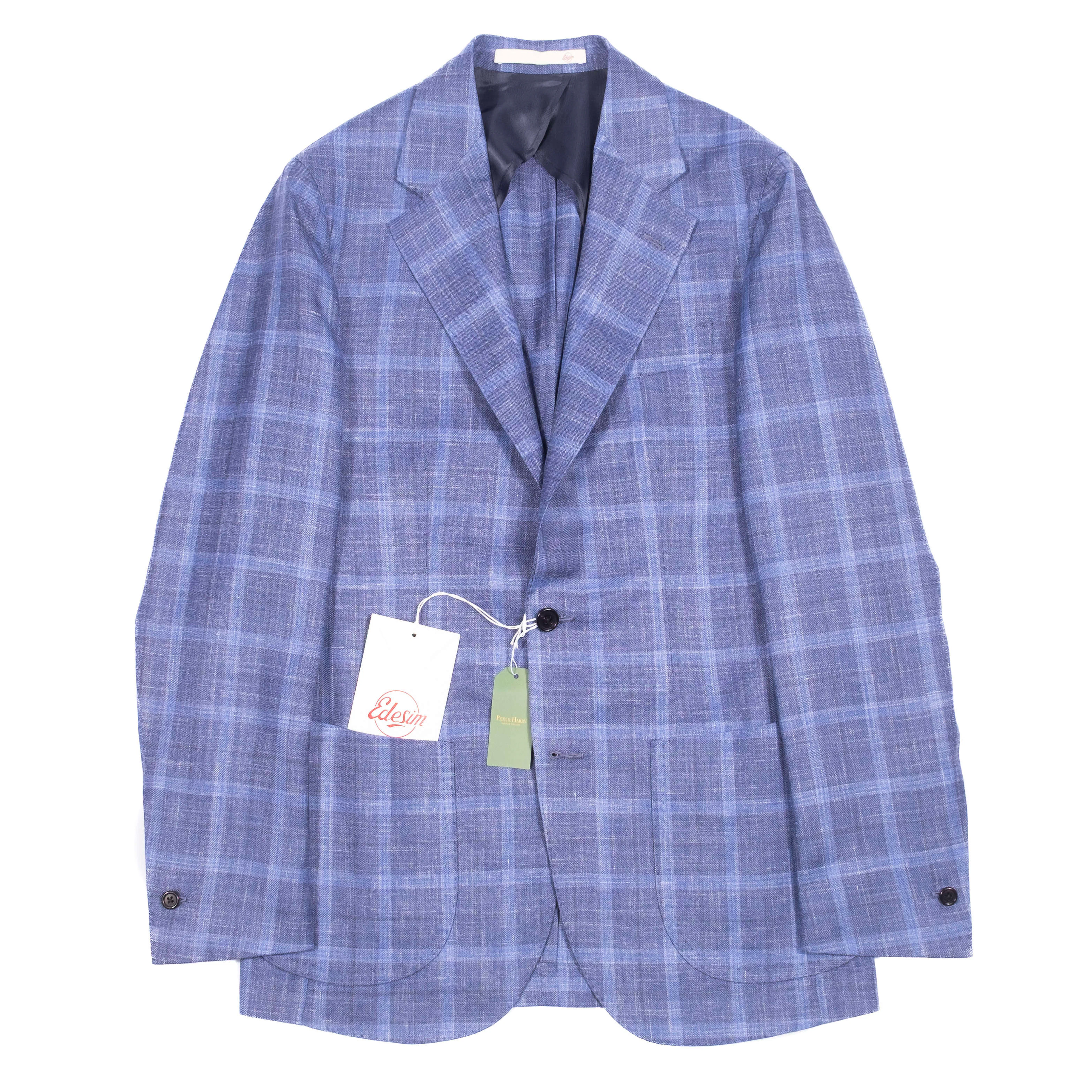 Neapolitan Hand Tailored Blue Check Summer Sport Coat Sz 50