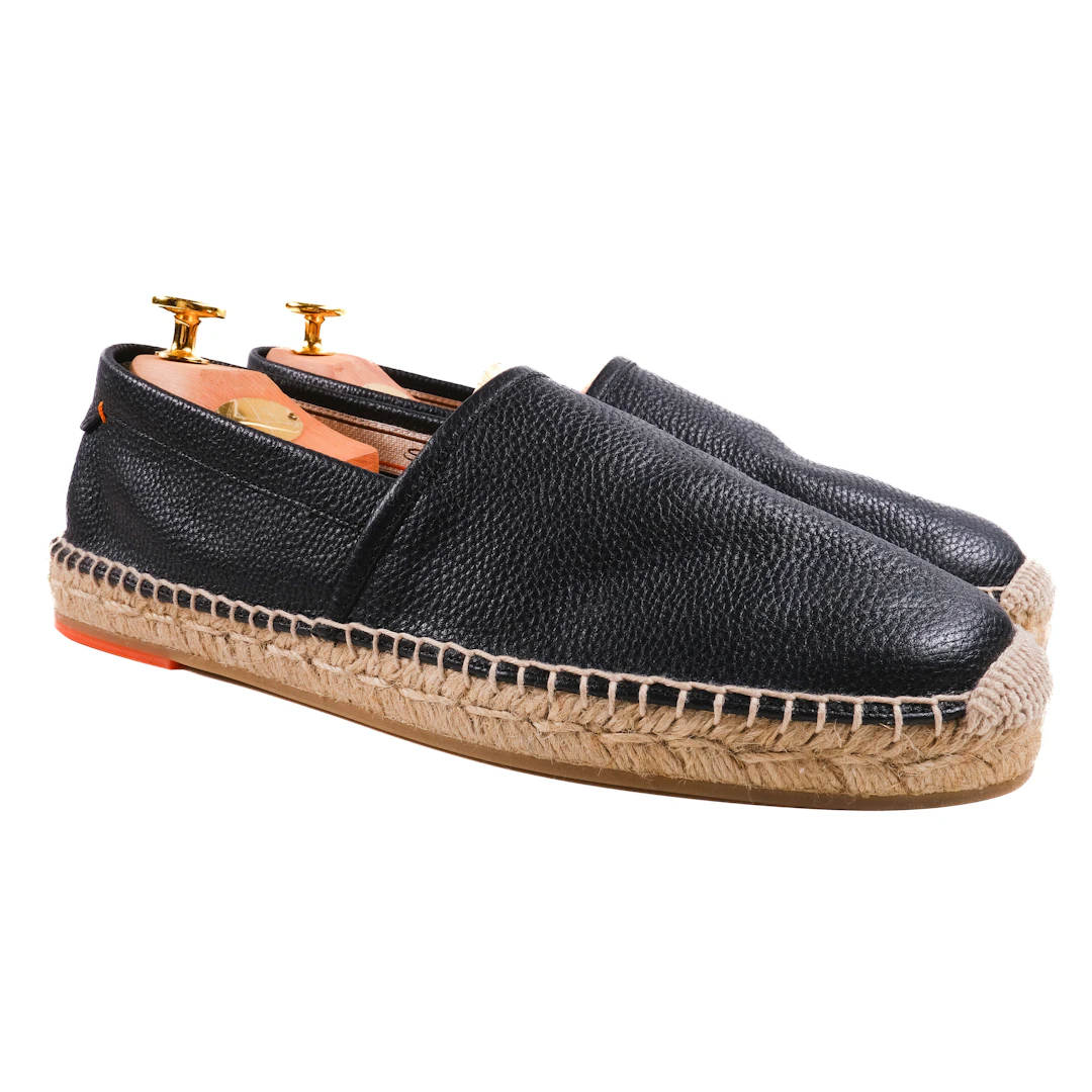 Santoni Black Leather Espadrilles