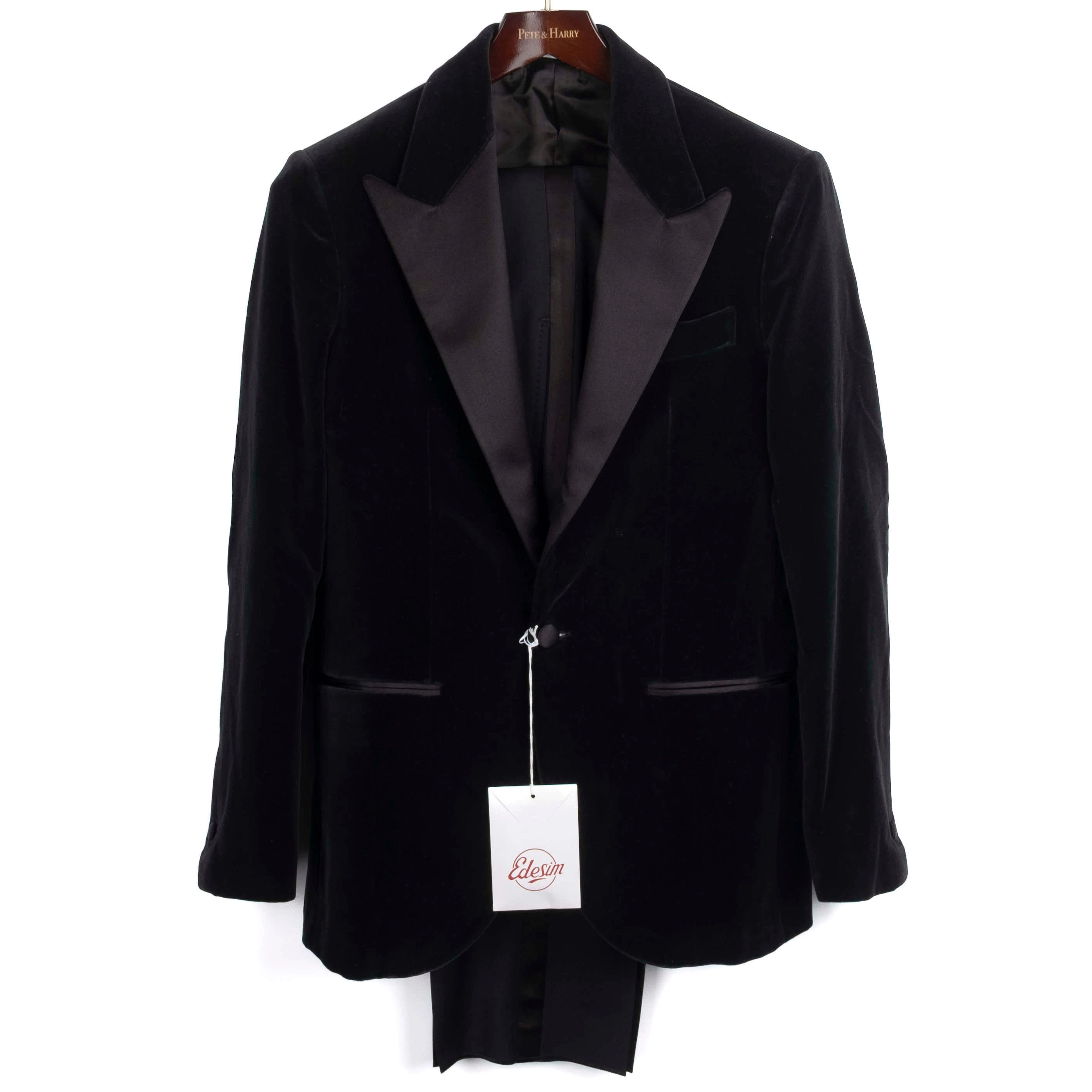 Neapolitan Hand Tailored Black Velvet Tuxedo Suit Sz 46