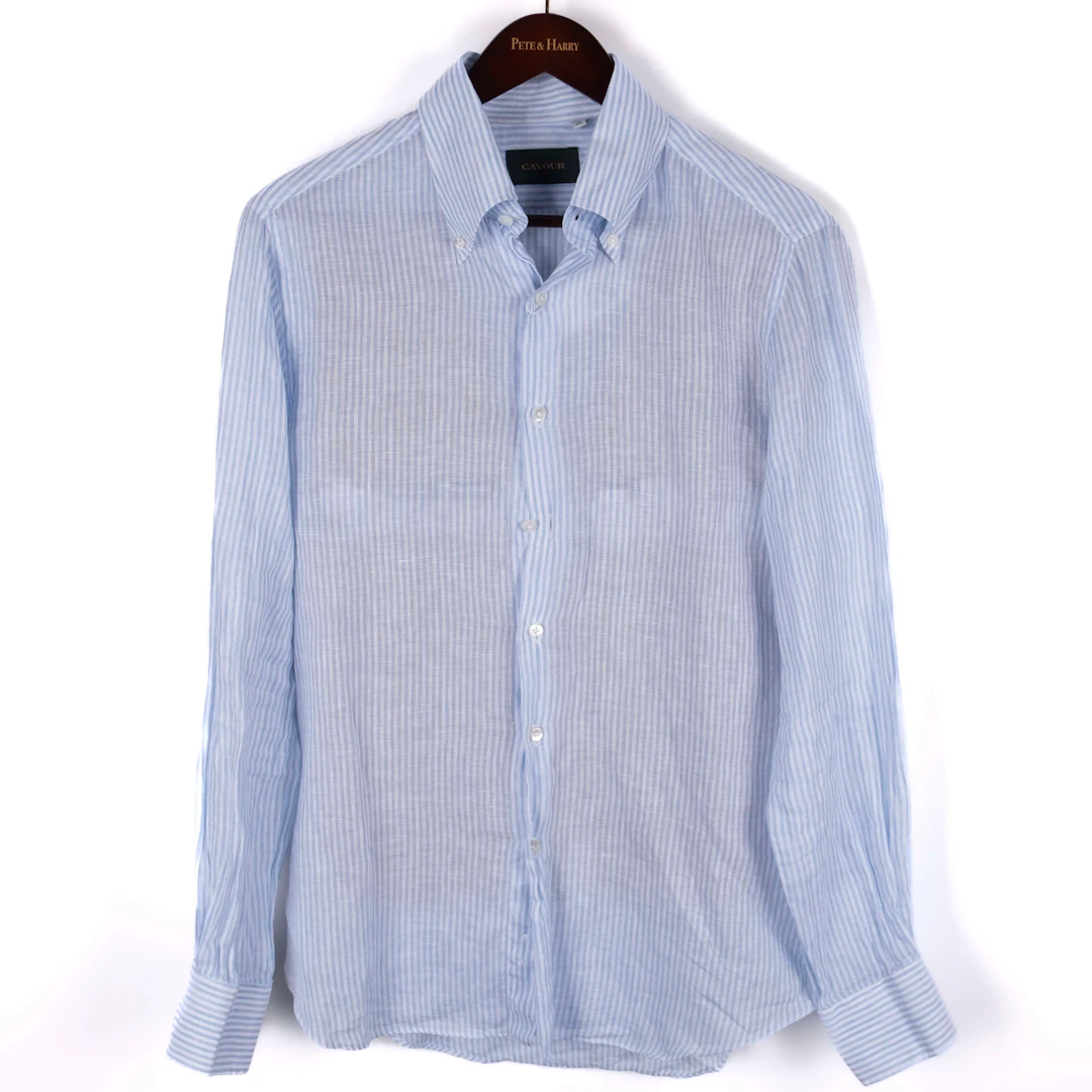 White and Blue Striped Linen Shirt