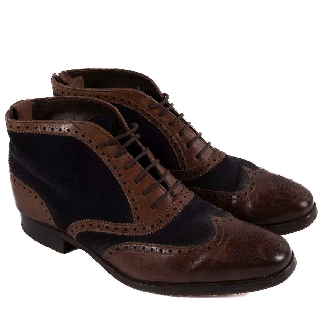 Carmina Navy and Brown Brogue Balmoral Boots