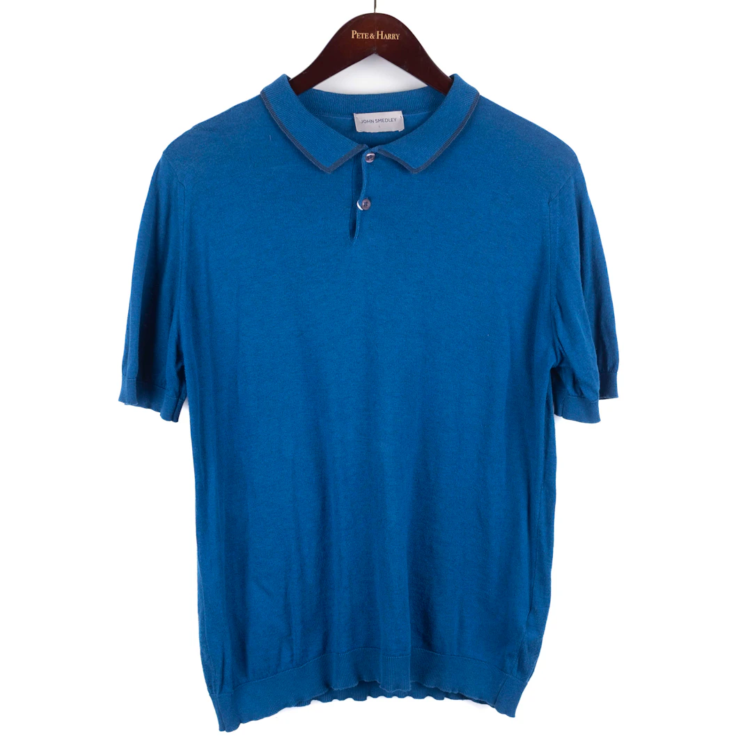 Blue Short Sleeve Knit Polo Shirt