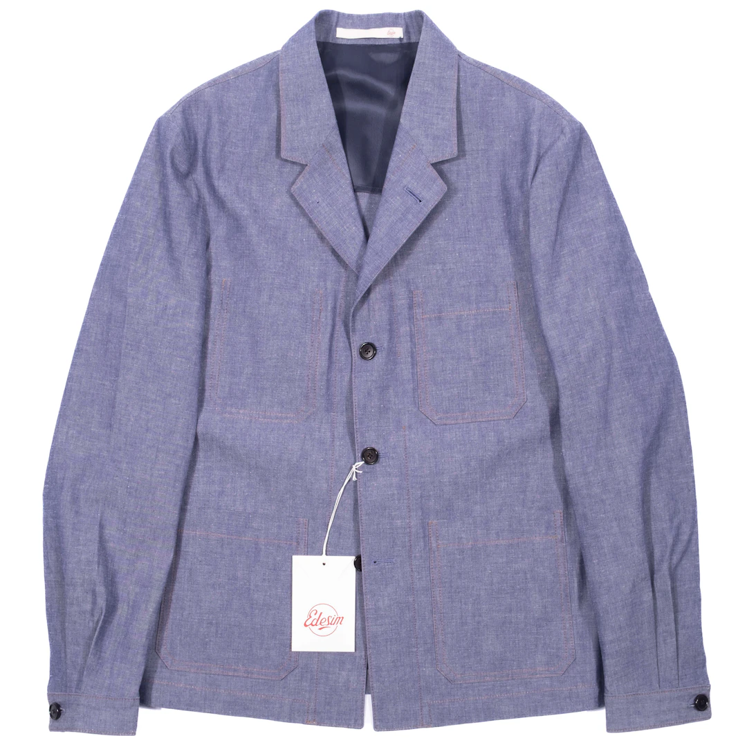 Neapolitan Hand Tailored Japanese Chambray Utility Jacket Sz 46